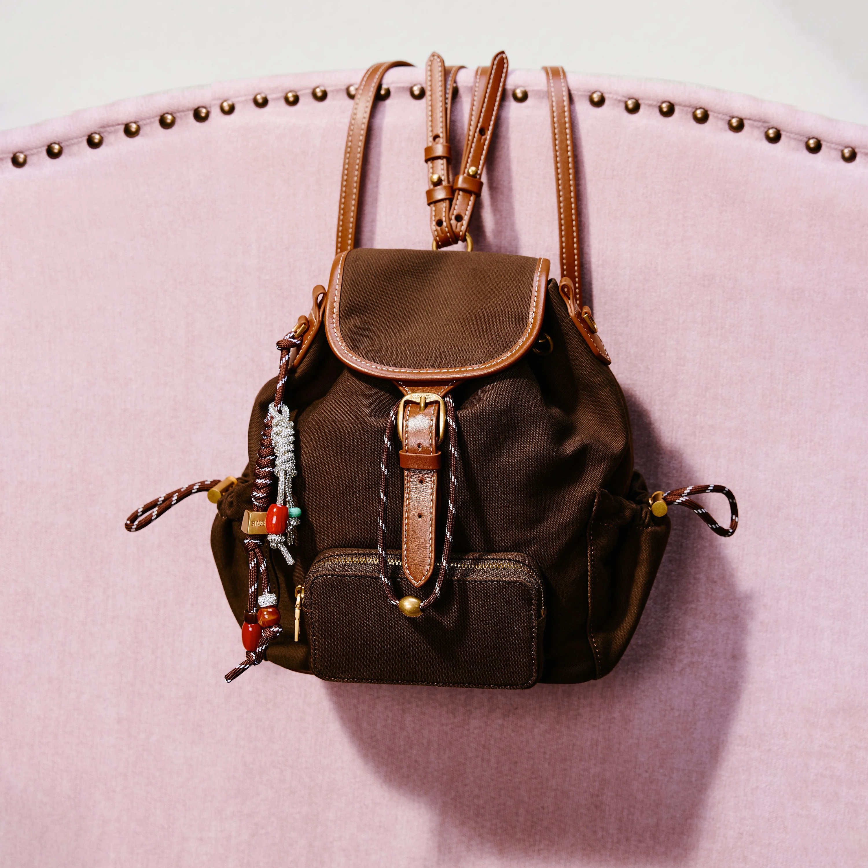 Backpack -  Vintage Backpack with Leather Trim X8389 - Image 10