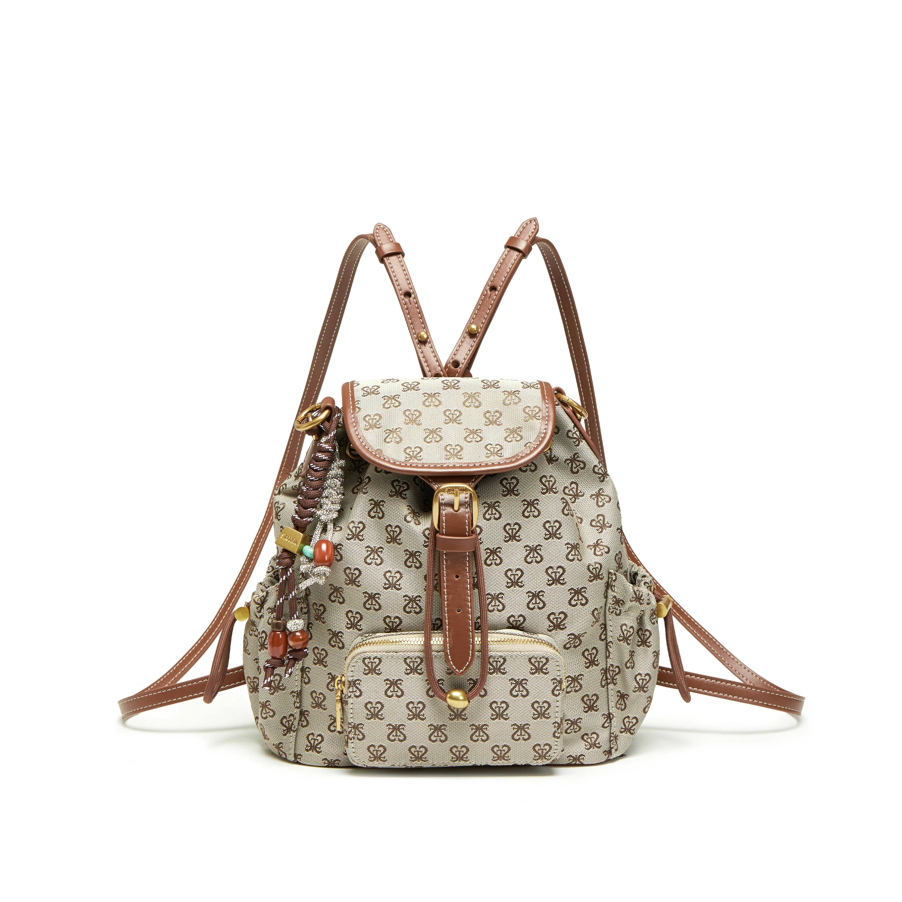 Backpack -  Vintage Backpack with Leather Trim X8389 - Image 11