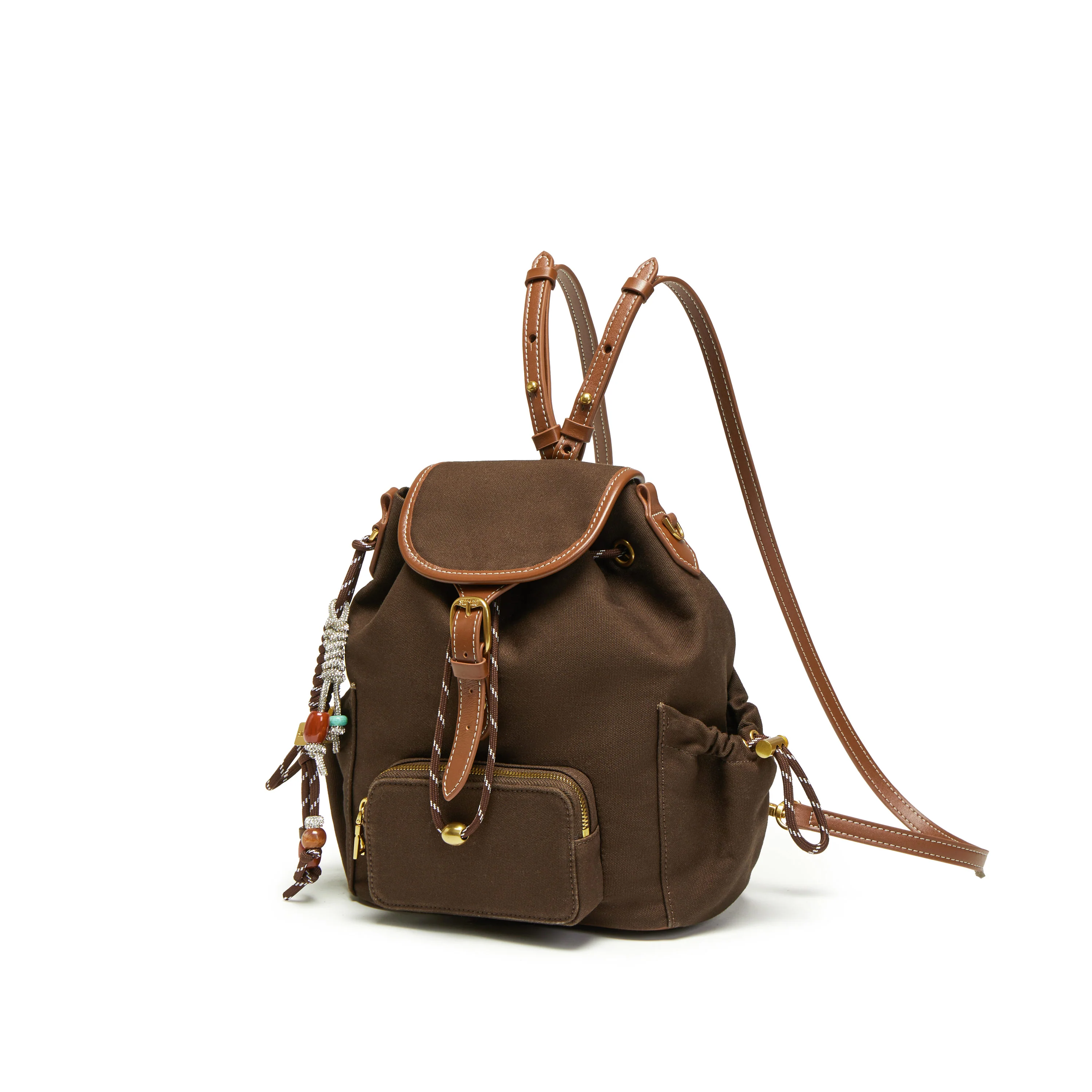 Backpack -  Vintage Backpack with Leather Trim X8389 - Image 2