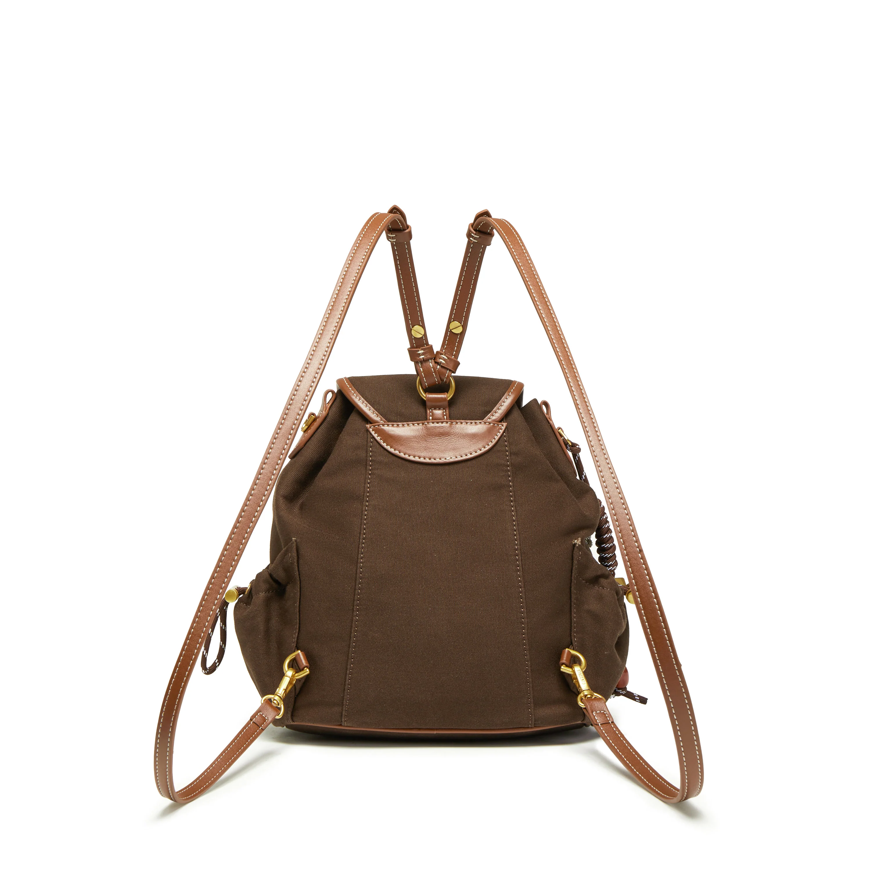 Backpack -  Vintage Backpack with Leather Trim X8389 - Image 3