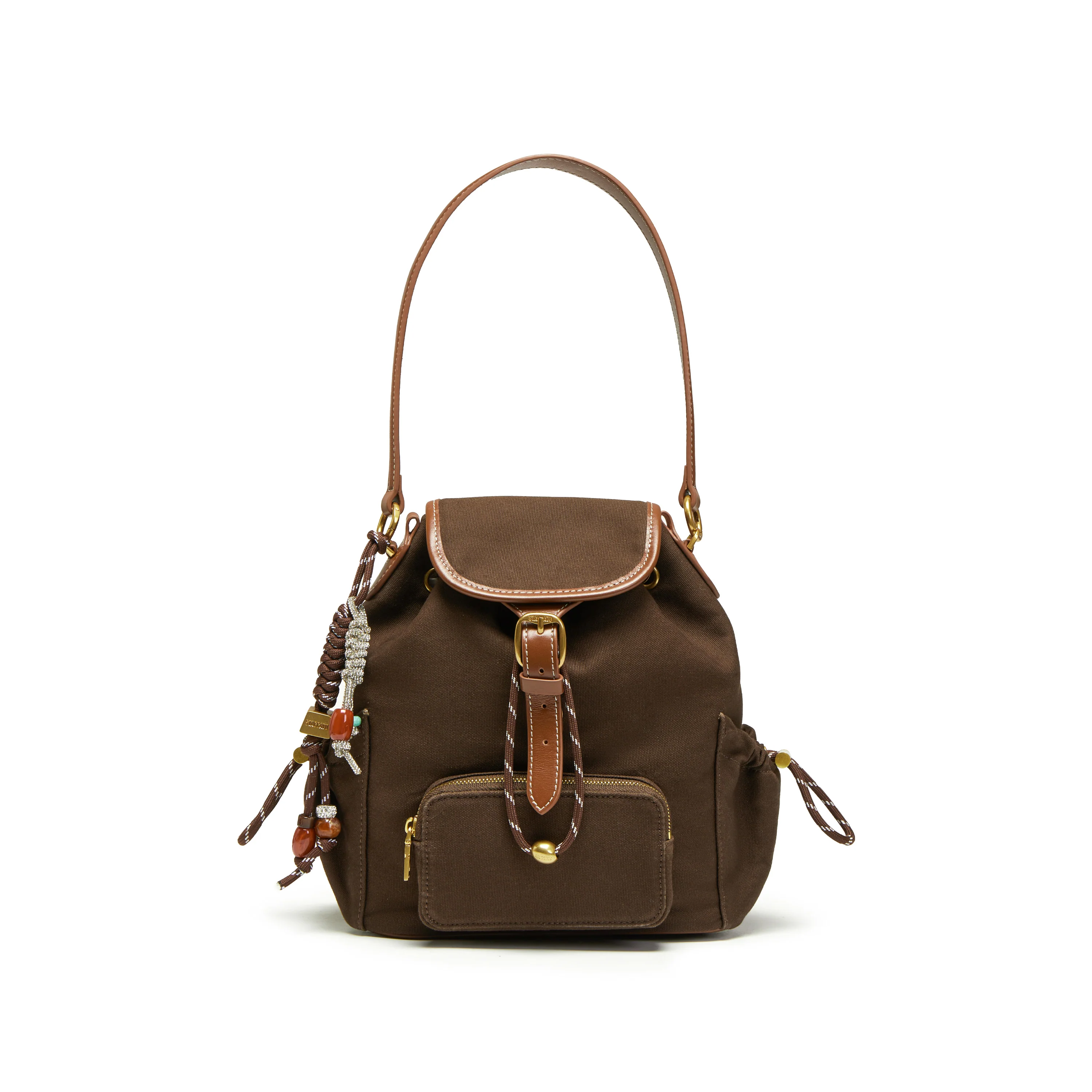 Backpack -  Vintage Backpack with Leather Trim X8389 - Image 4