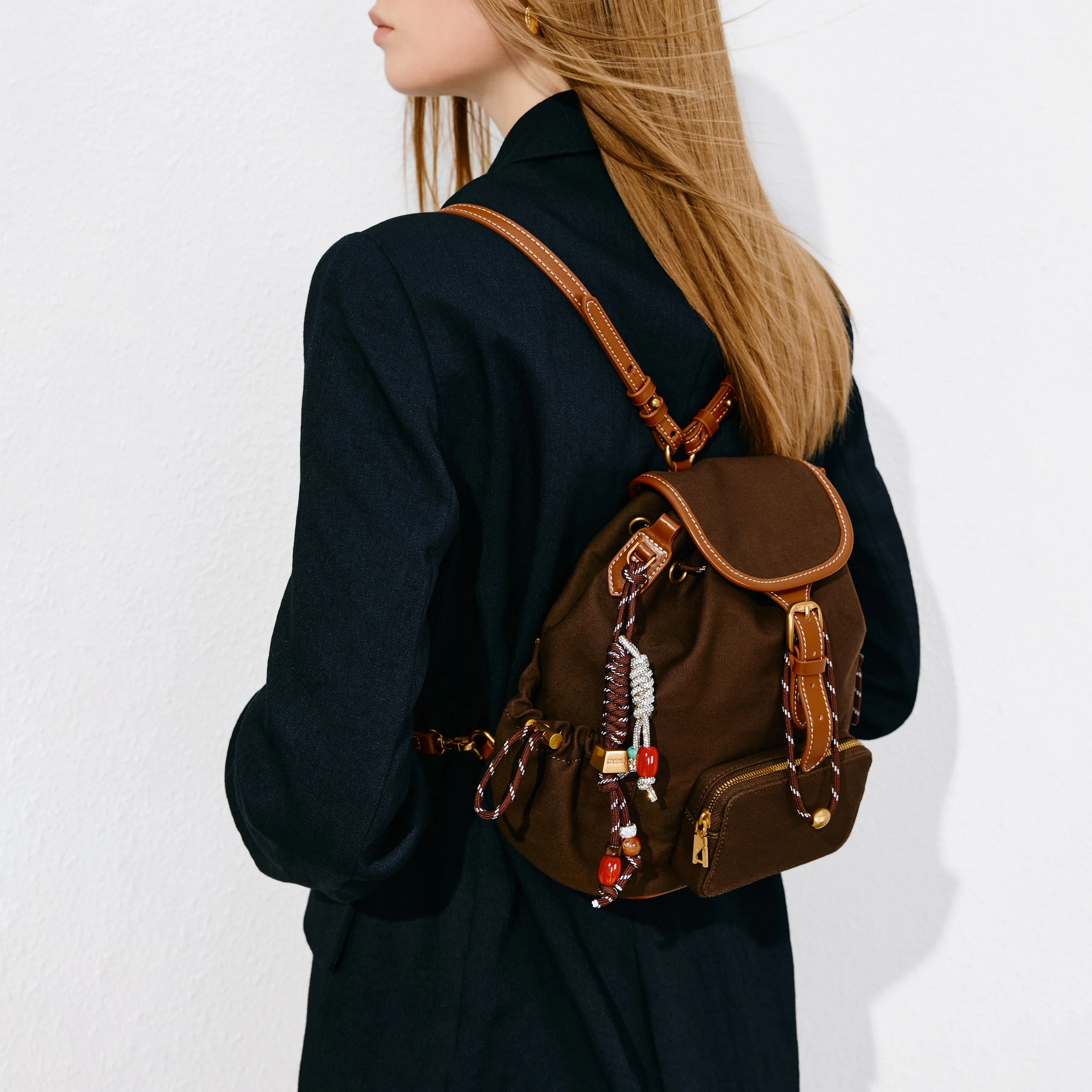 Backpack -  Vintage Backpack with Leather Trim X8389 - Image 9