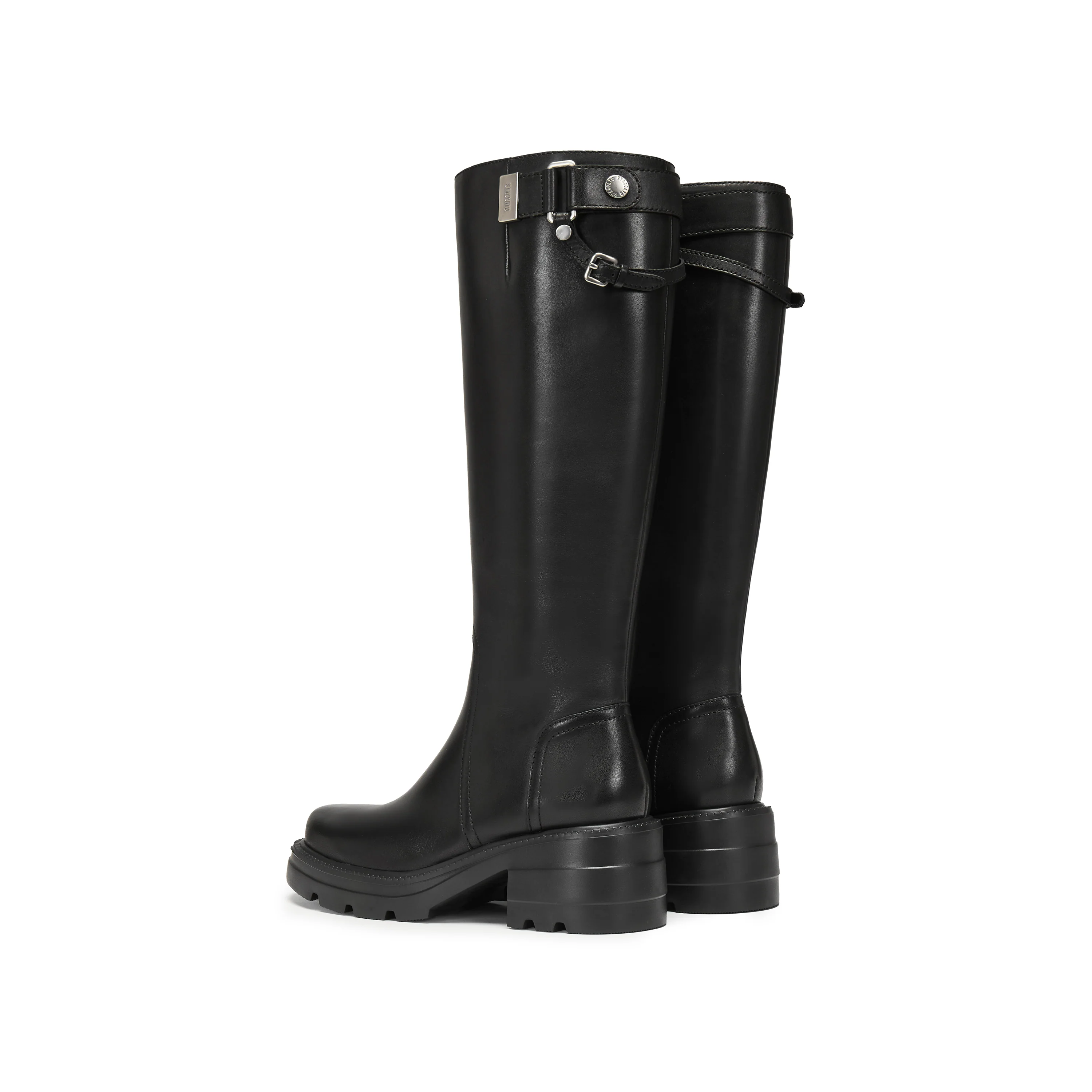 Boots - Black Leather Knee-High Boots with Buckle Detail EEZ42 - Image 10