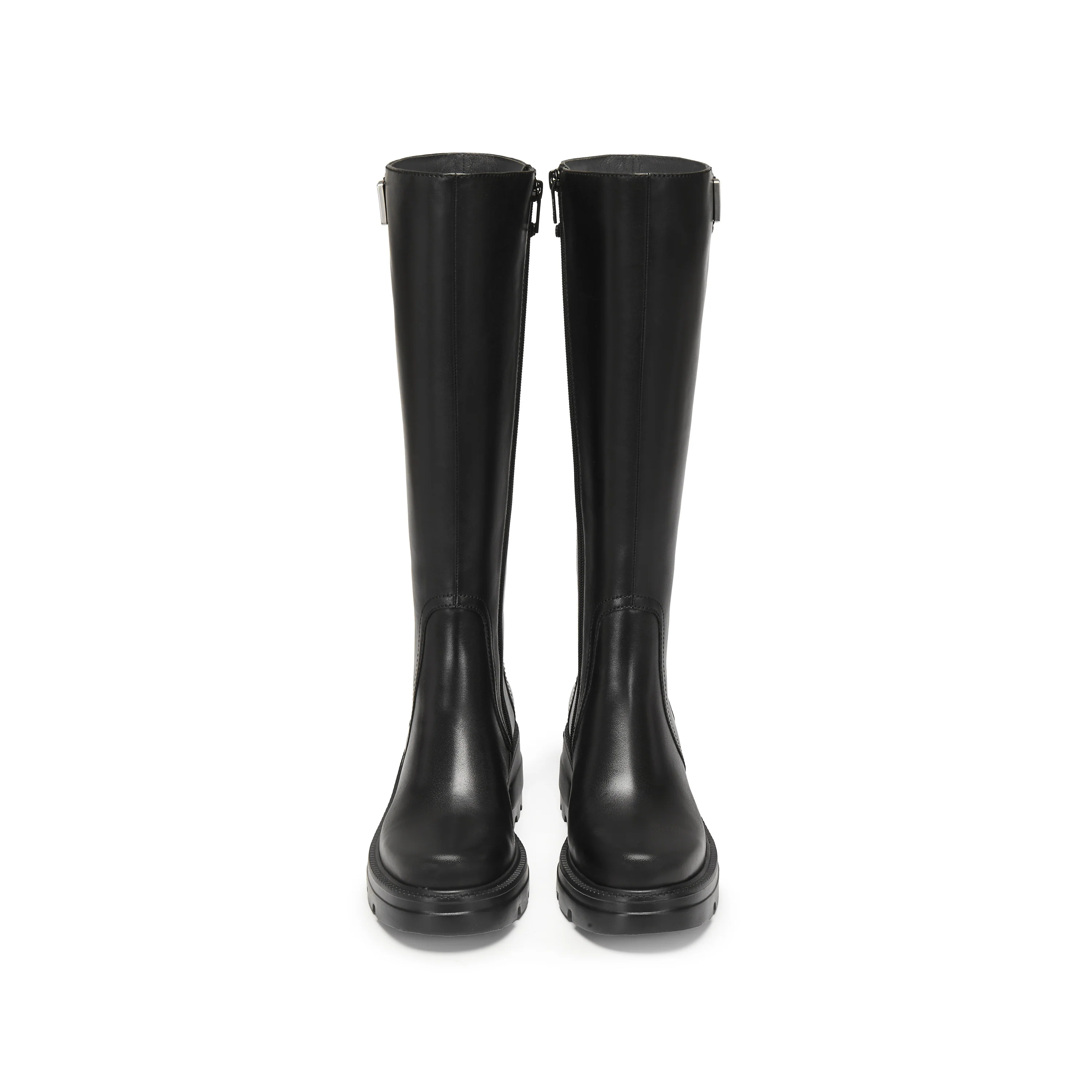 Boots - Black Leather Knee-High Boots with Buckle Detail EEZ42 - Image 11