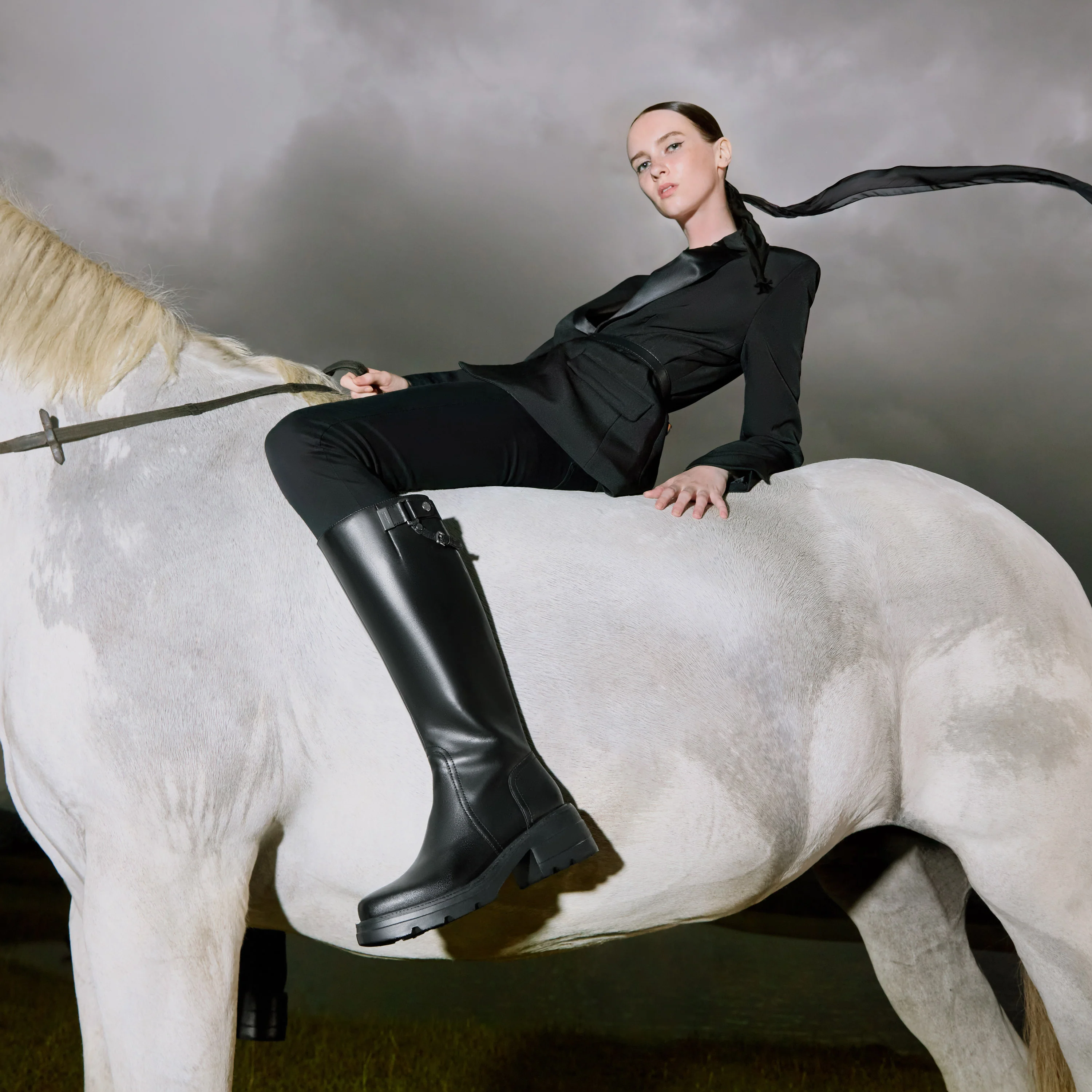 Boots - Black Leather Knee-High Boots with Buckle Detail EEZ42 - Image 2