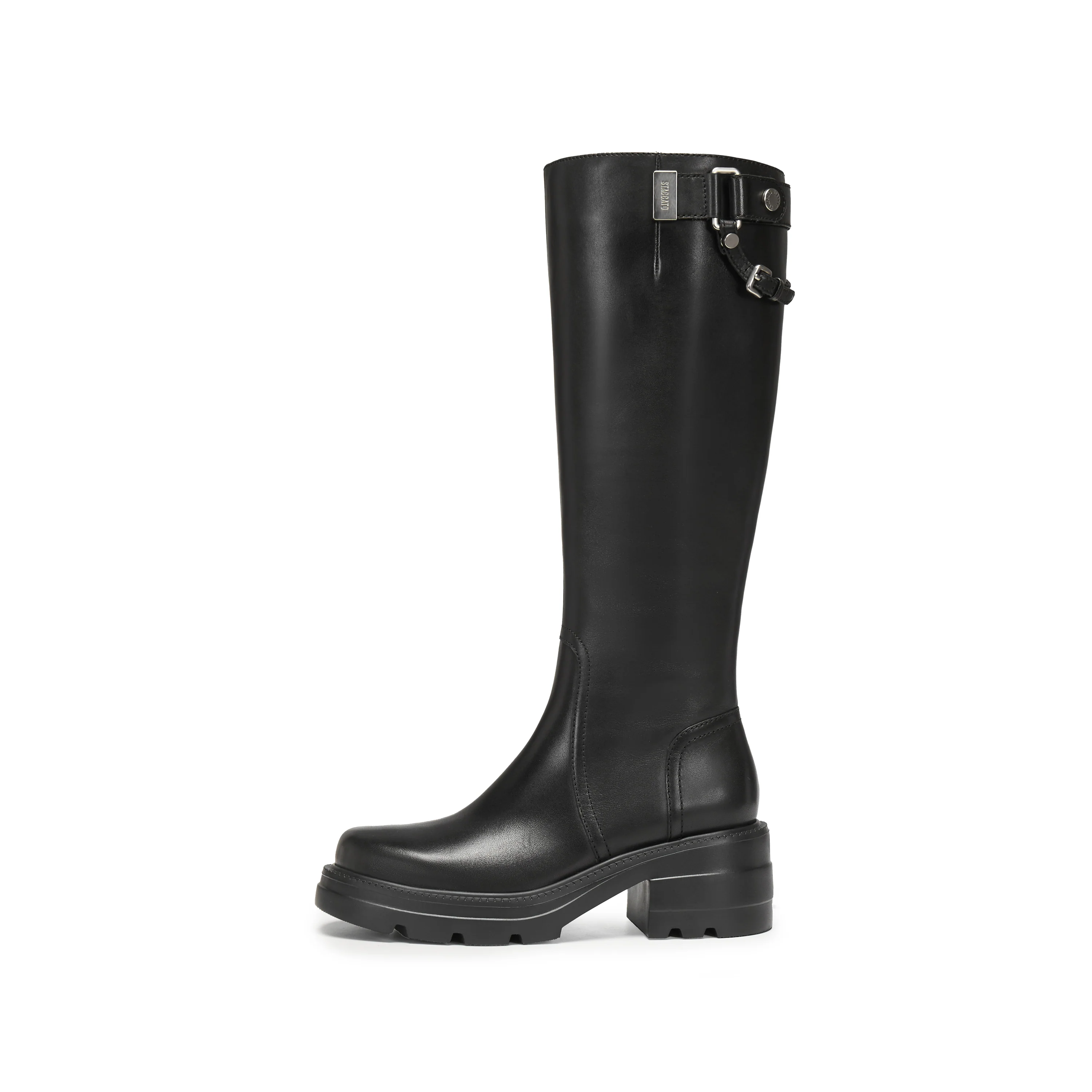 Boots - Black Leather Knee-High Boots with Buckle Detail EEZ42 - Image 9
