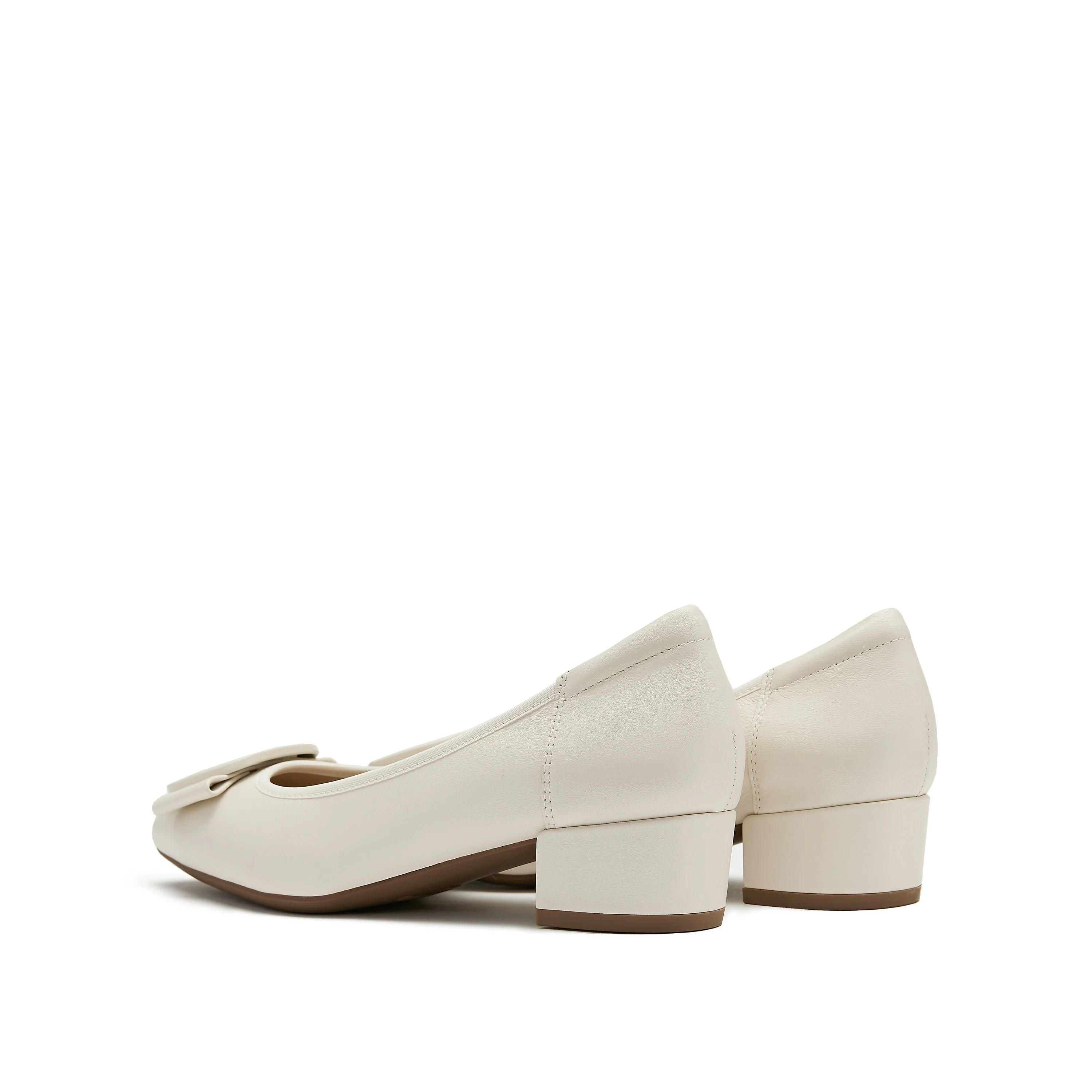 Court Shoes - Leather Bow Buckle Block Heel Mid Pumps EGU03 - Image 3