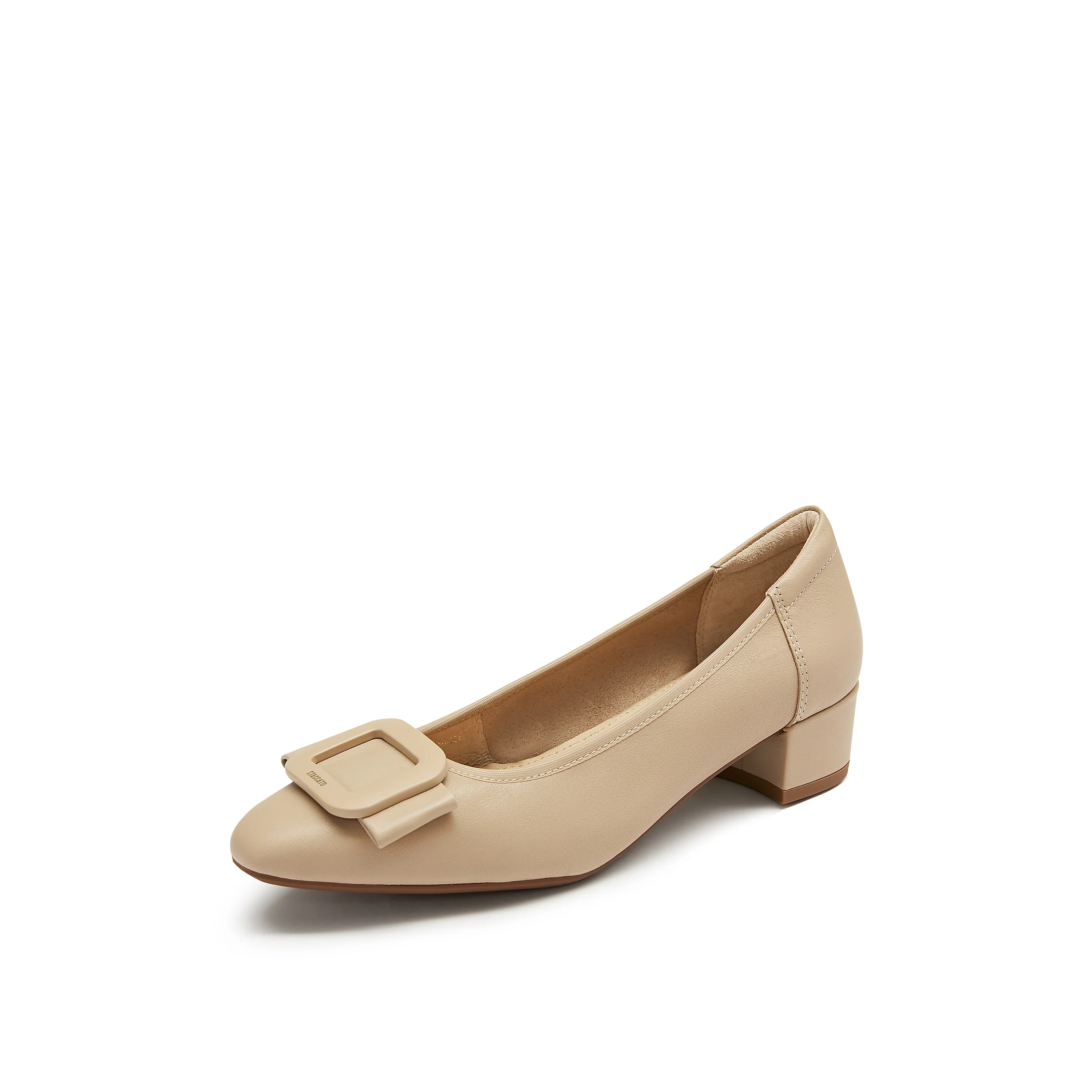 Court Shoes - Leather Bow Buckle Block Heel Mid Pumps EGU03 - Image 5