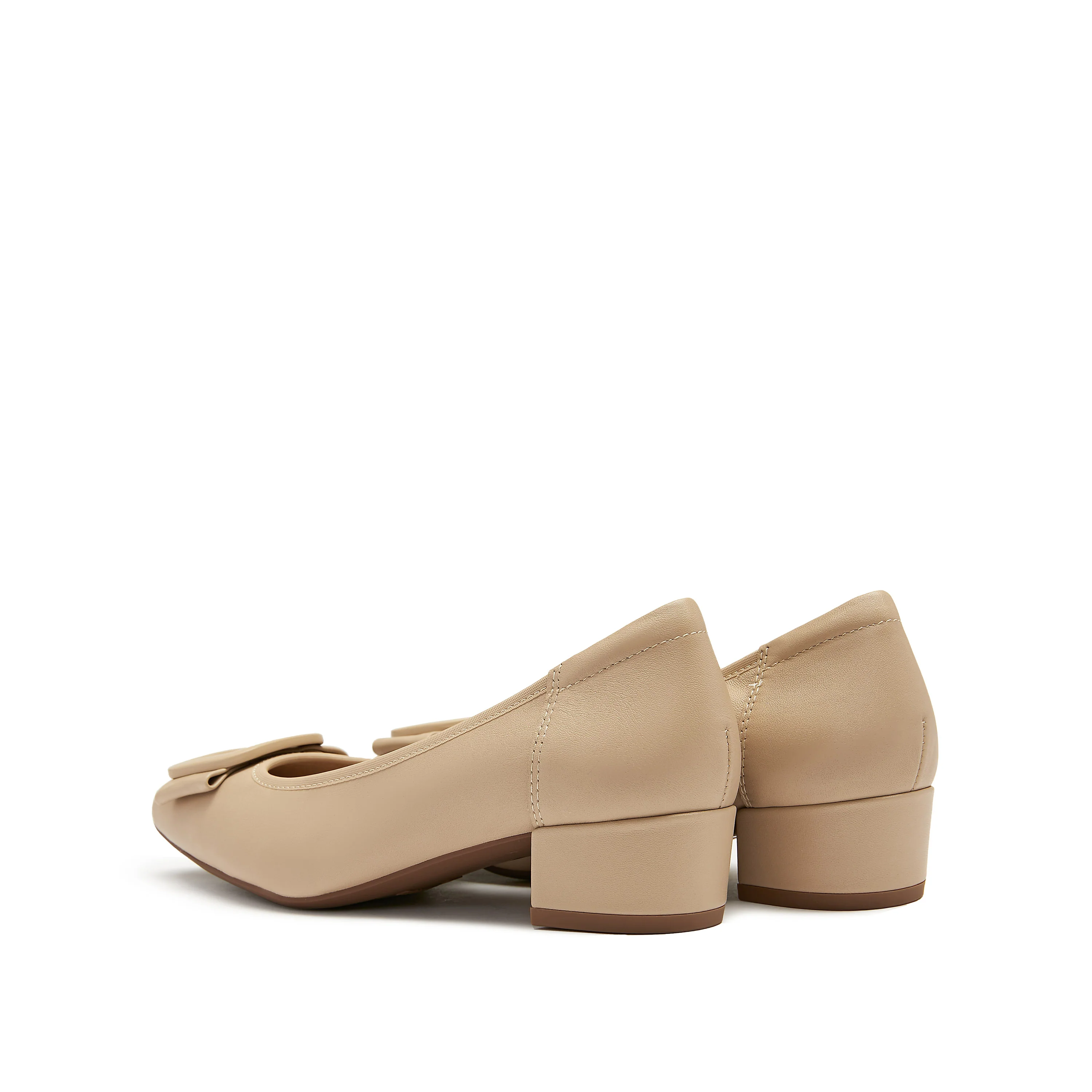 Court Shoes - Leather Bow Buckle Block Heel Mid Pumps EGU03 - Image 7