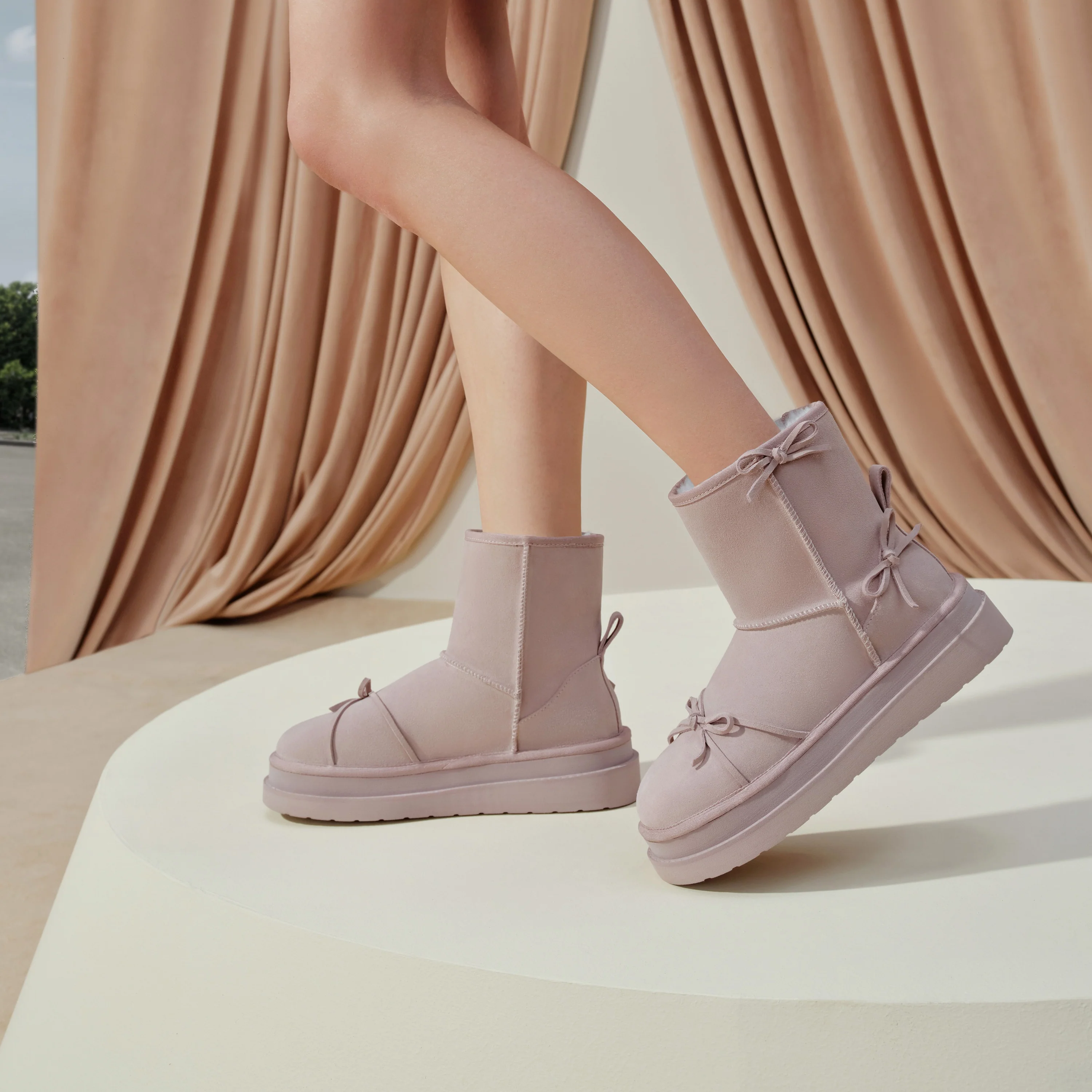 Boots – Cozy Fleece Bow Winter Snow Ankle Boots EIY07 - Image 2