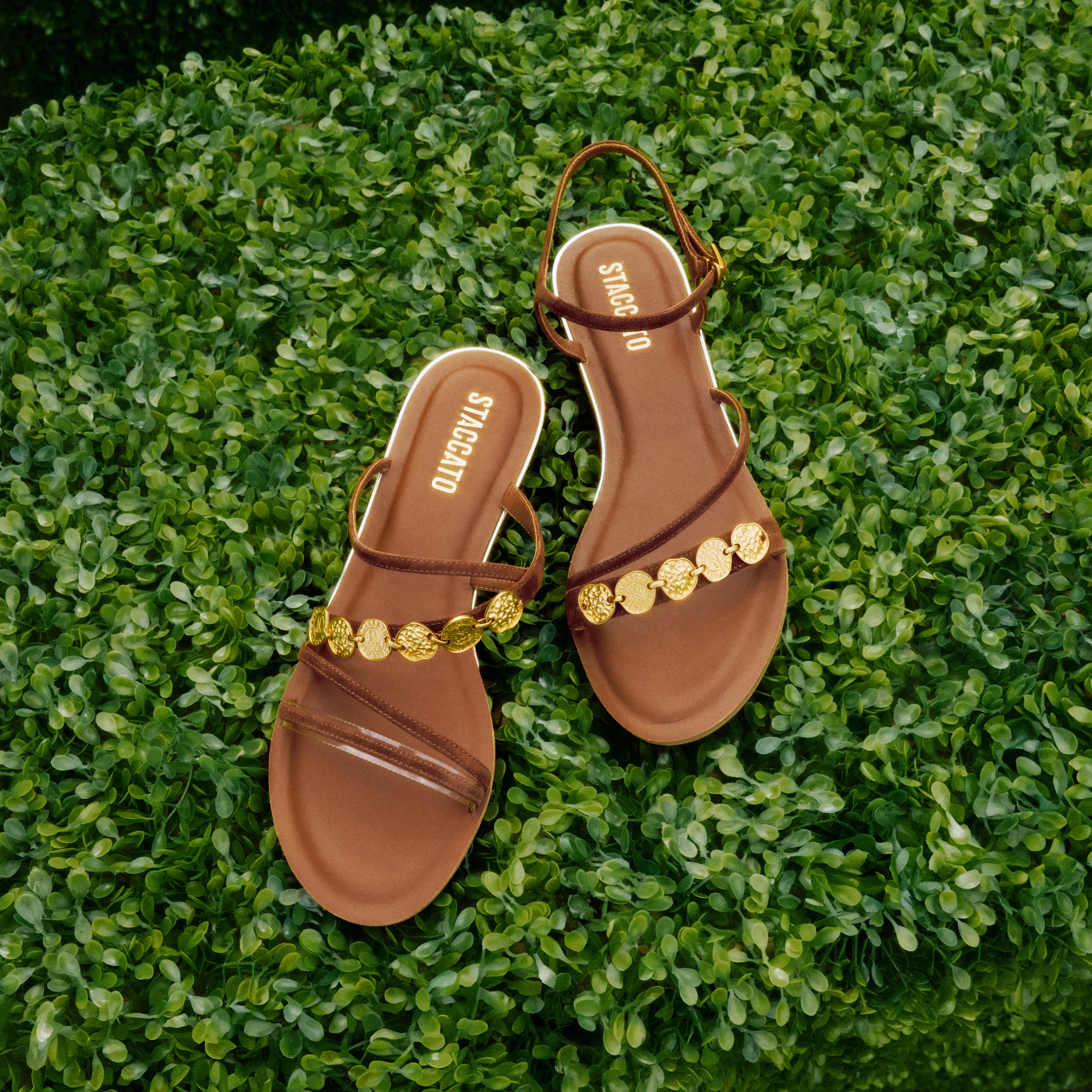 Flat Sandals - Chain Coin Buckle Roman Flat Sandals 9JI60 - Image 4