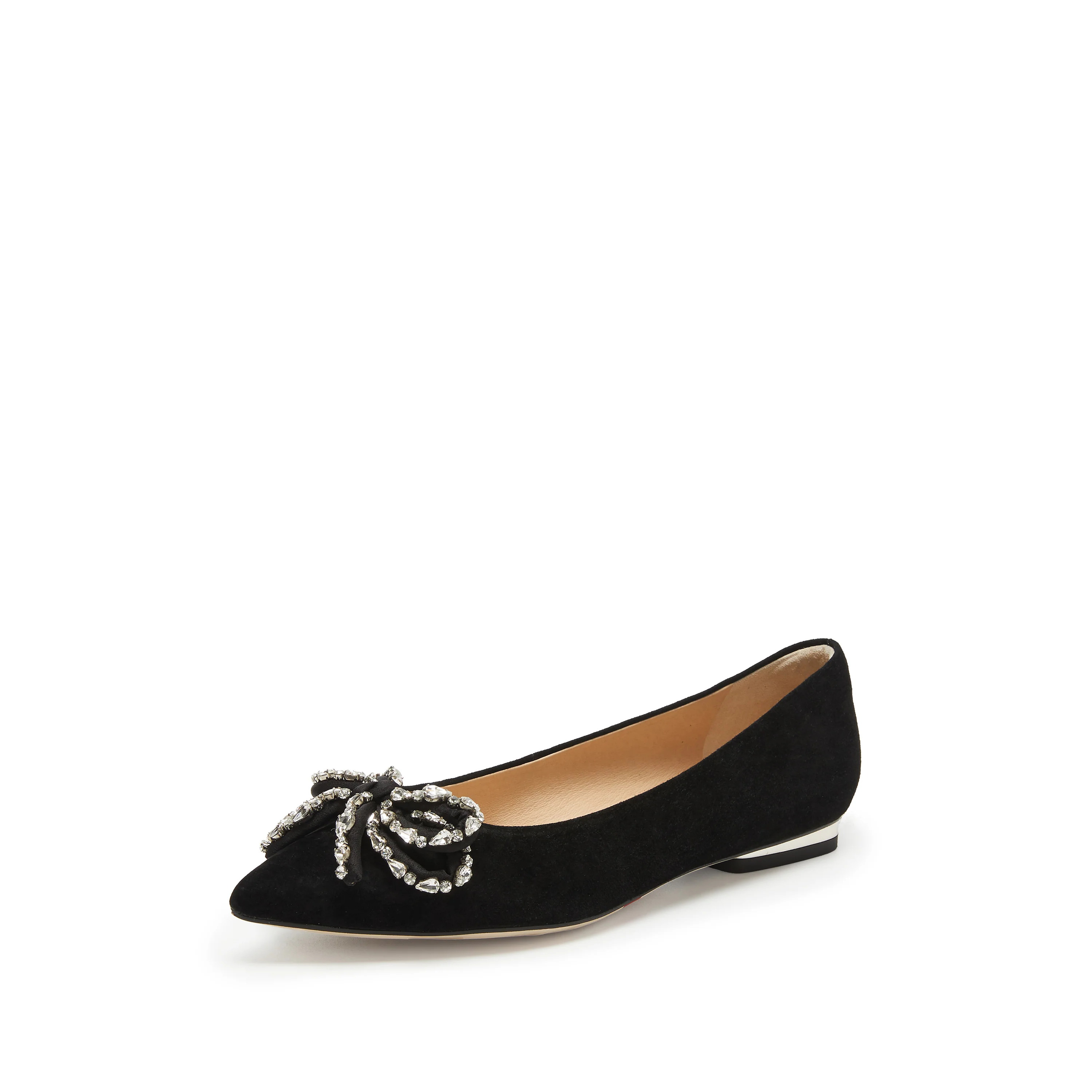 Flats - Suede Leather Crystal Bow Ballet Flats 9A962