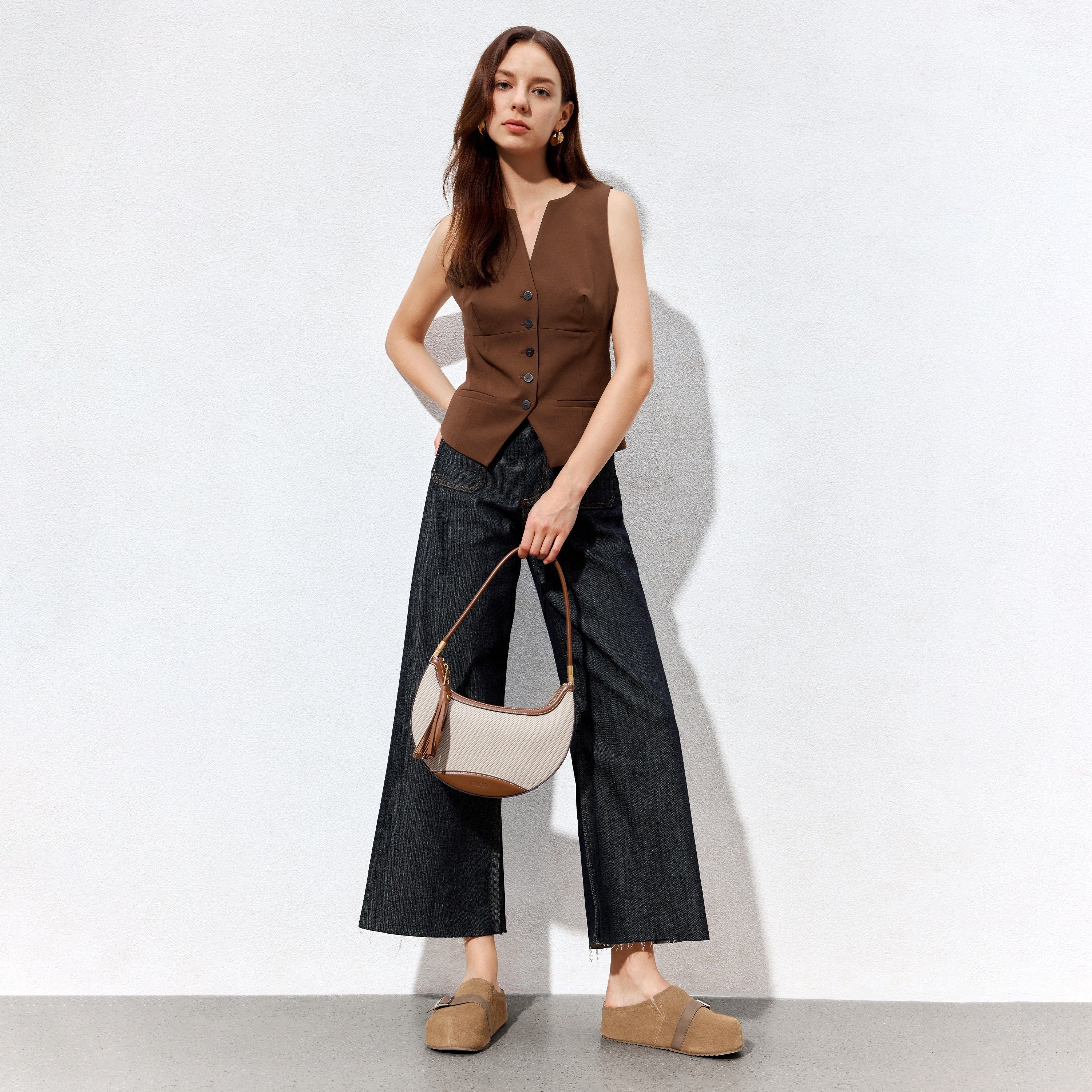Handbag - Beige Leather Retro Underarm Shoulder Bag X8184 - Image 2