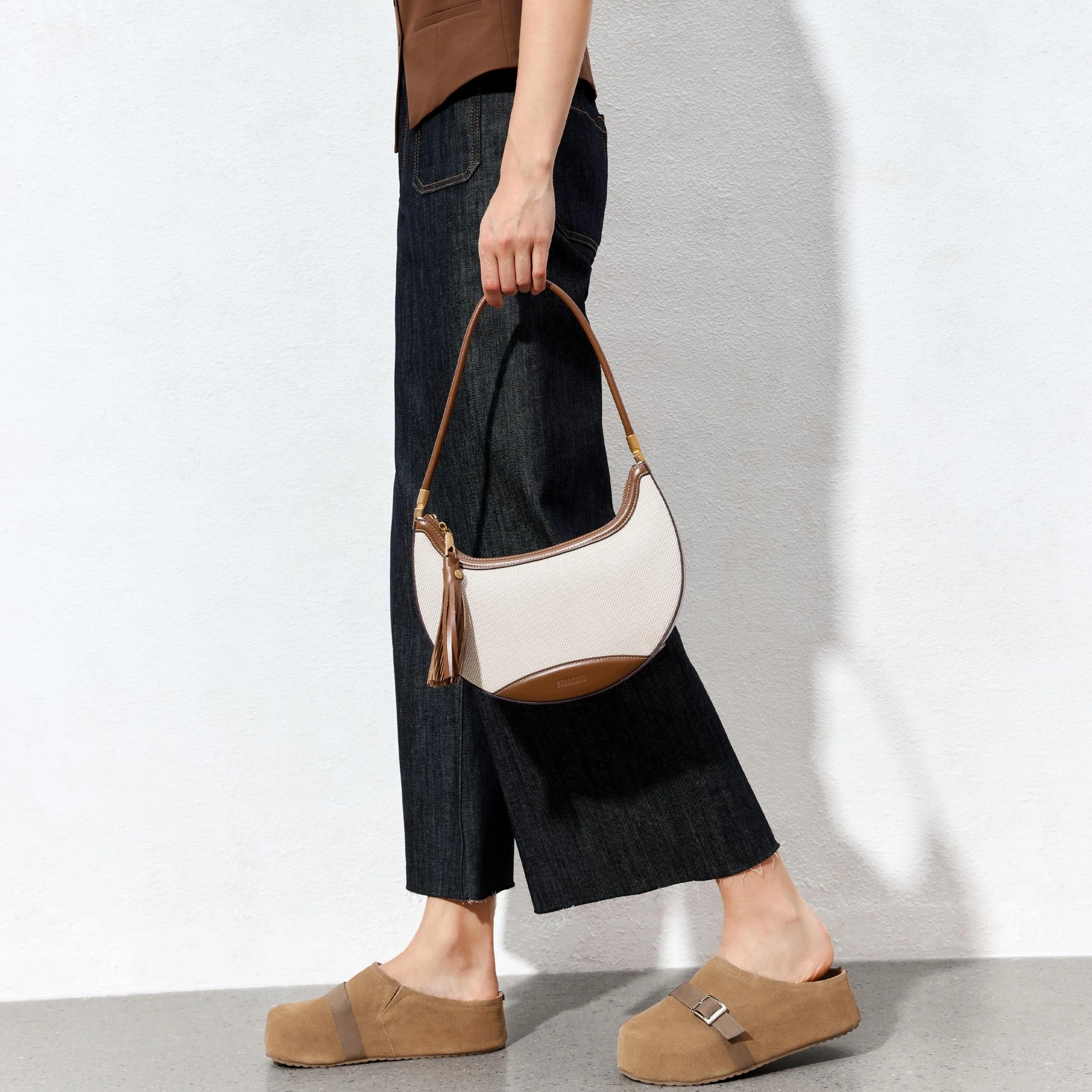 Handbag - Beige Leather Retro Underarm Shoulder Bag X8184 - Image 5