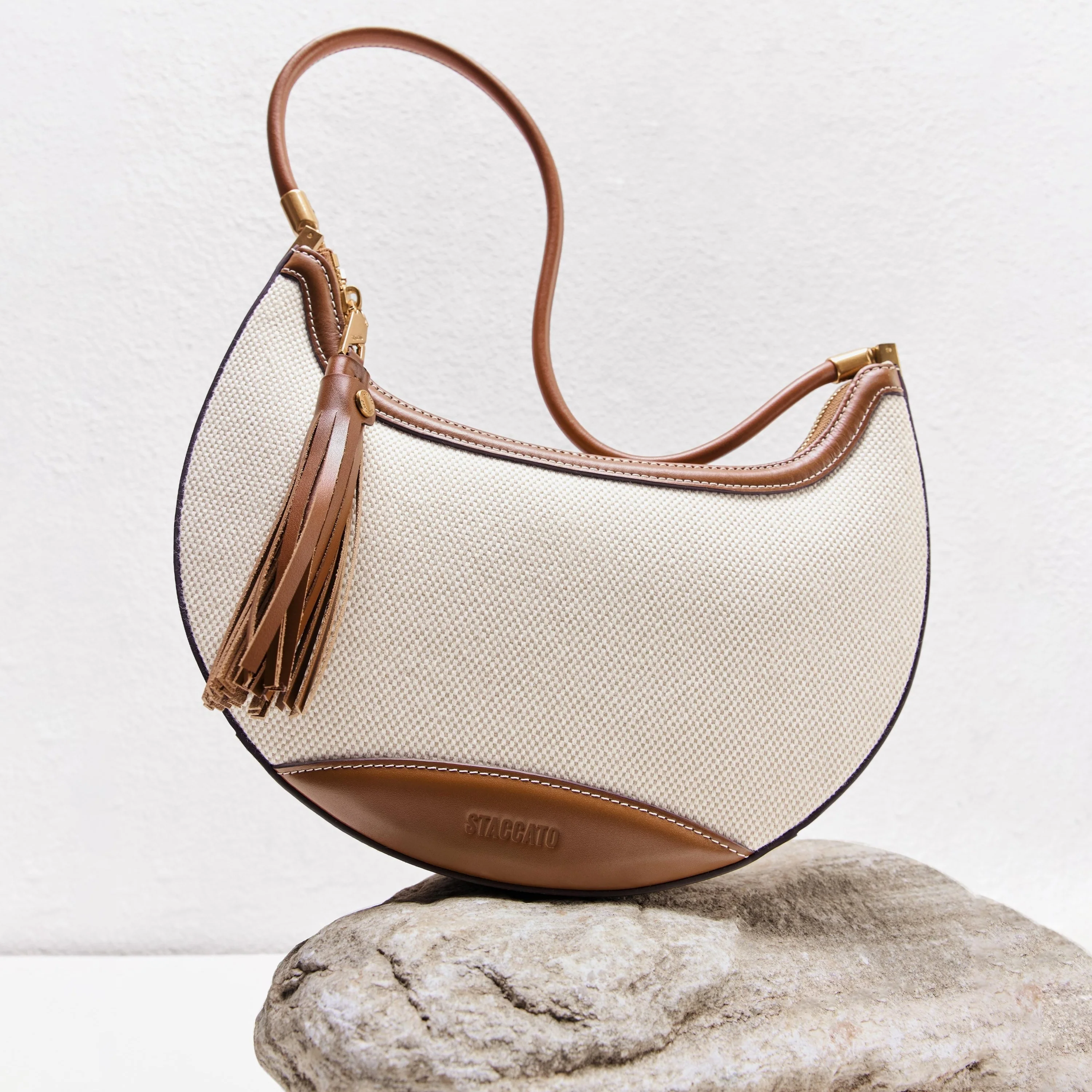 Handbag - Beige Leather Retro Underarm Shoulder Bag X8184 - Image 7