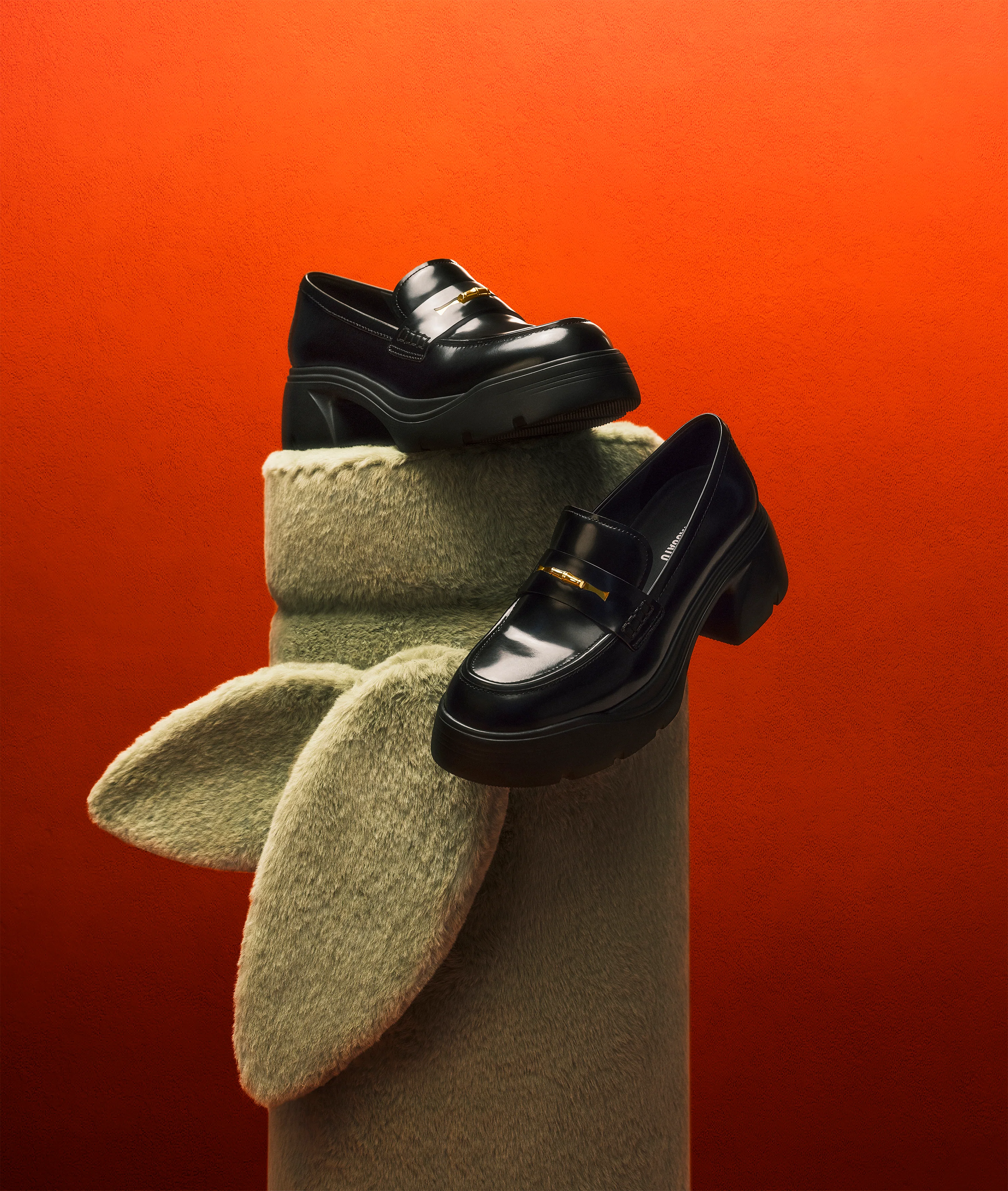 Loafers - Golden Bamboo Platform Leather Loafers EZJ03 - Image 7