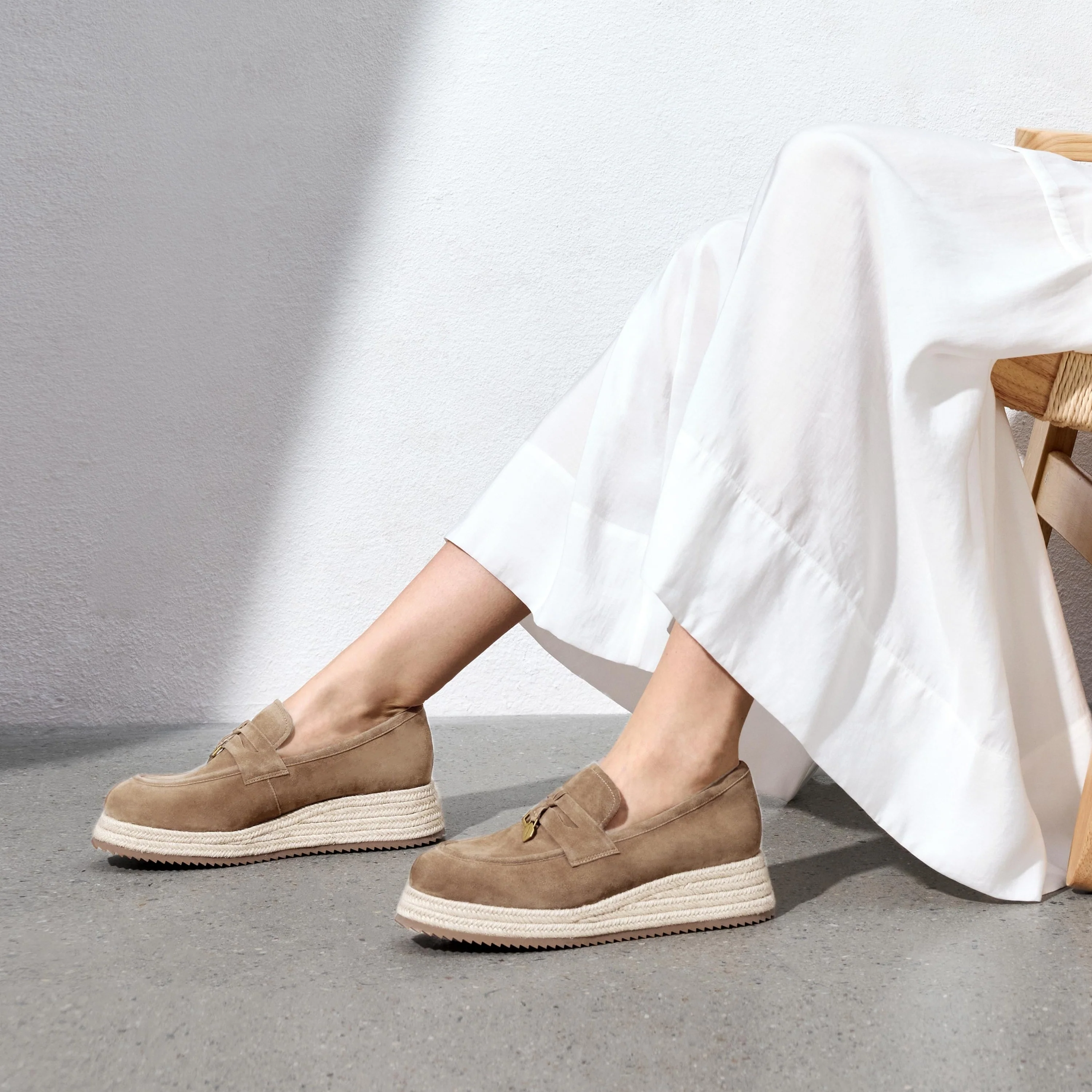 Loafers - Vintage Brown Braided Espadrille Platform Loafers H2263 - Image 2