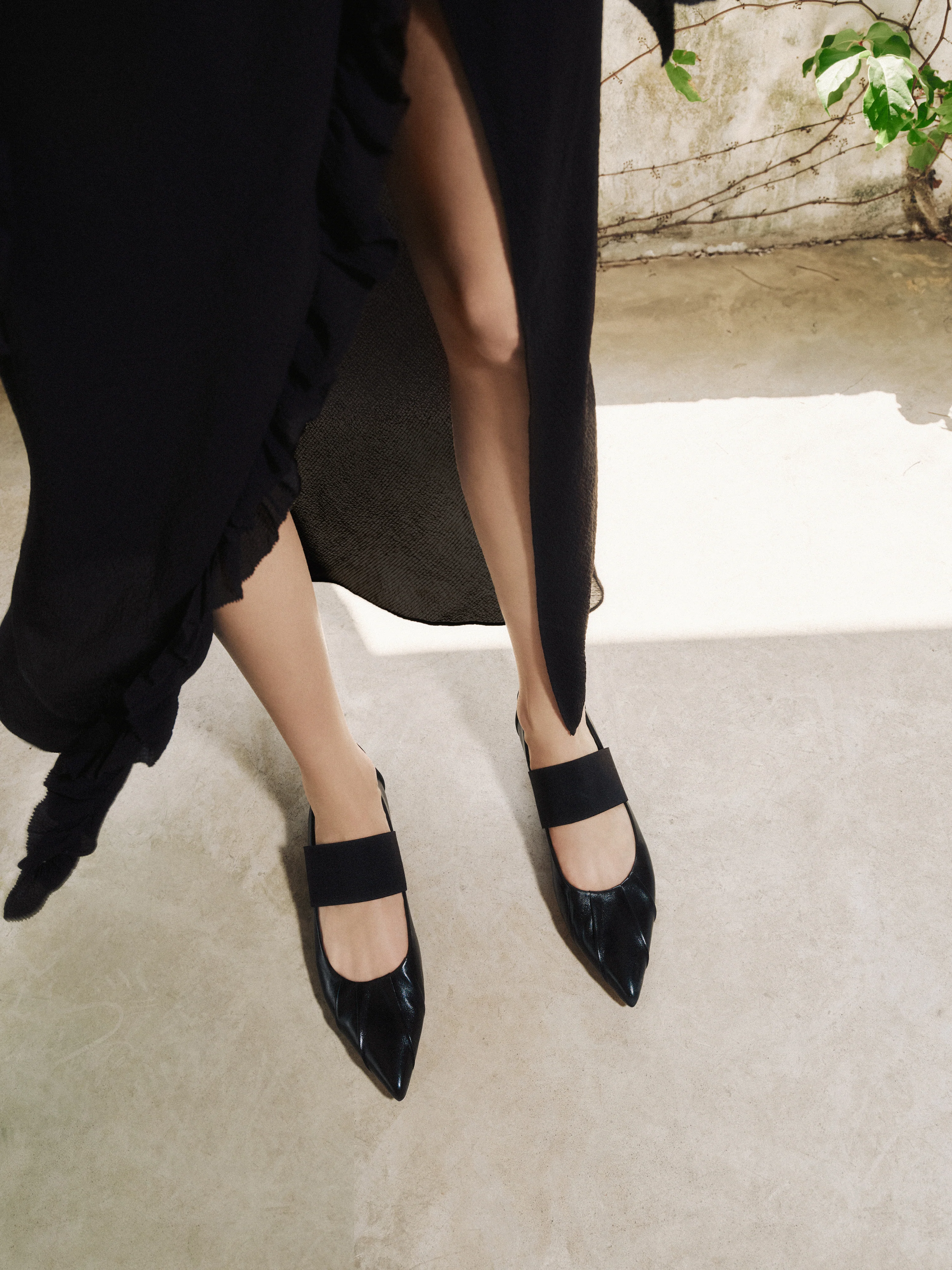 Mary Jane - Army Pleated Leather Pointed Ballerina Flats 9A951 - Image 2