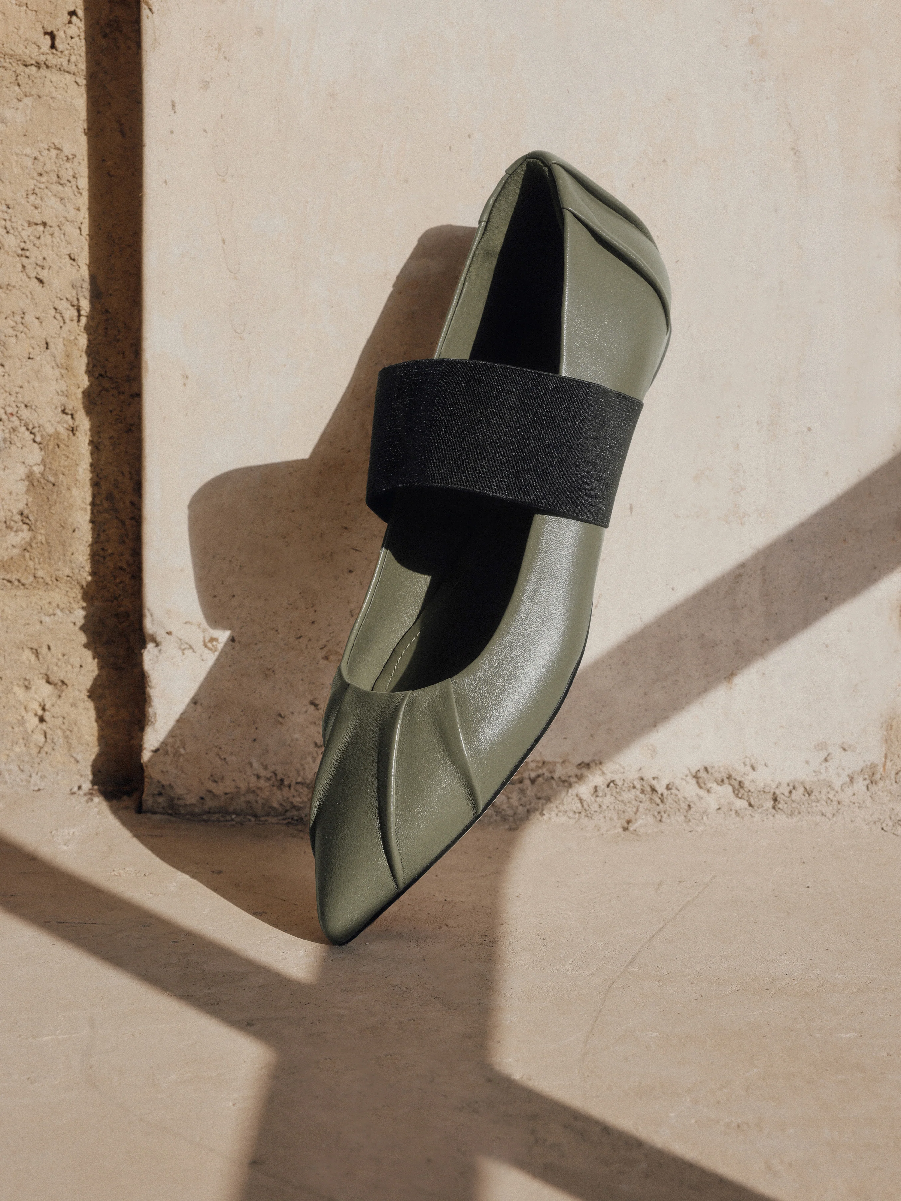 Mary Jane - Army Pleated Leather Pointed Ballerina Flats 9A951 - Image 6