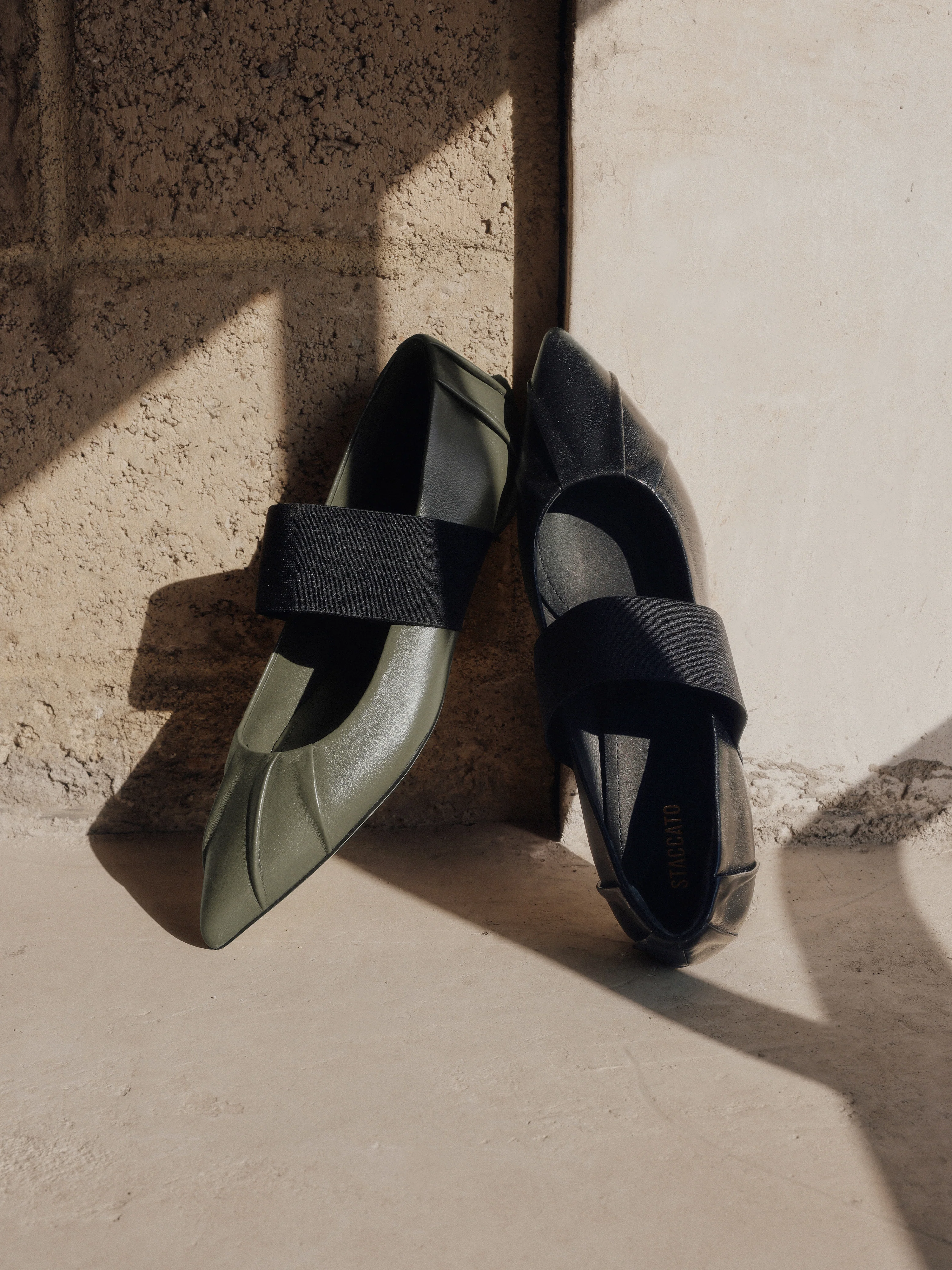 Mary Jane - Army Pleated Leather Pointed Ballerina Flats 9A951 - Image 7