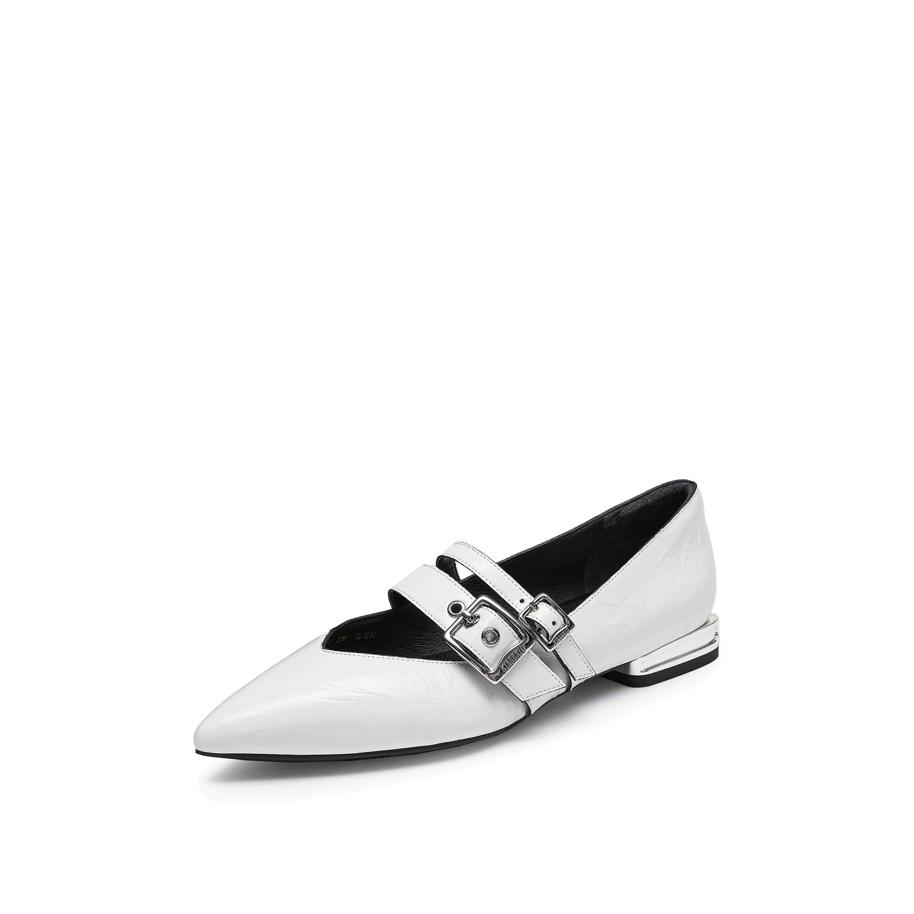 Mary Jane - Pointed Toe Black Wrinkle Leather Strappy Mary Jane Flats 9A950 - Image 6