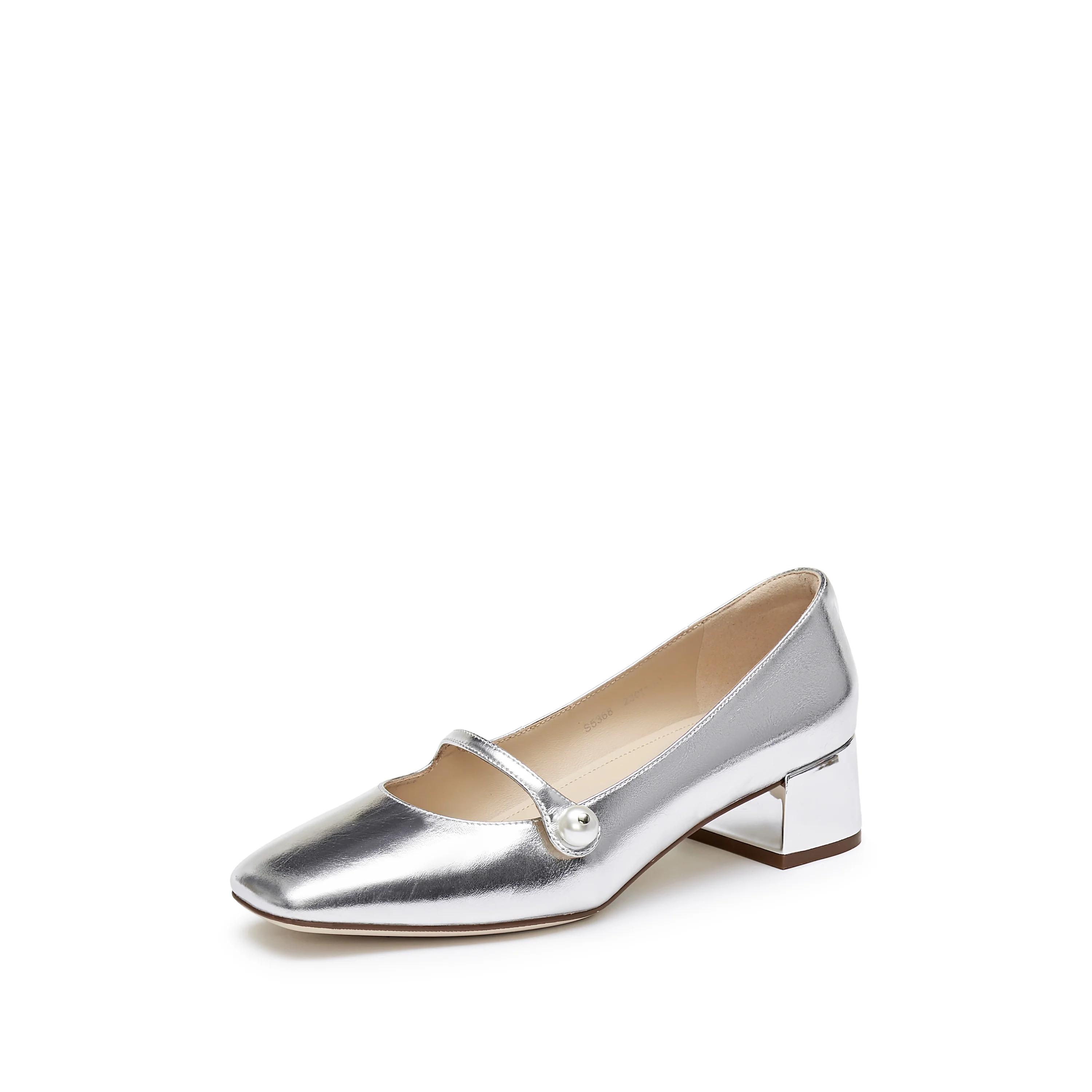 Mary Janes - Fortea Lume Silver Leather Block Heel Dress Pumps S5368