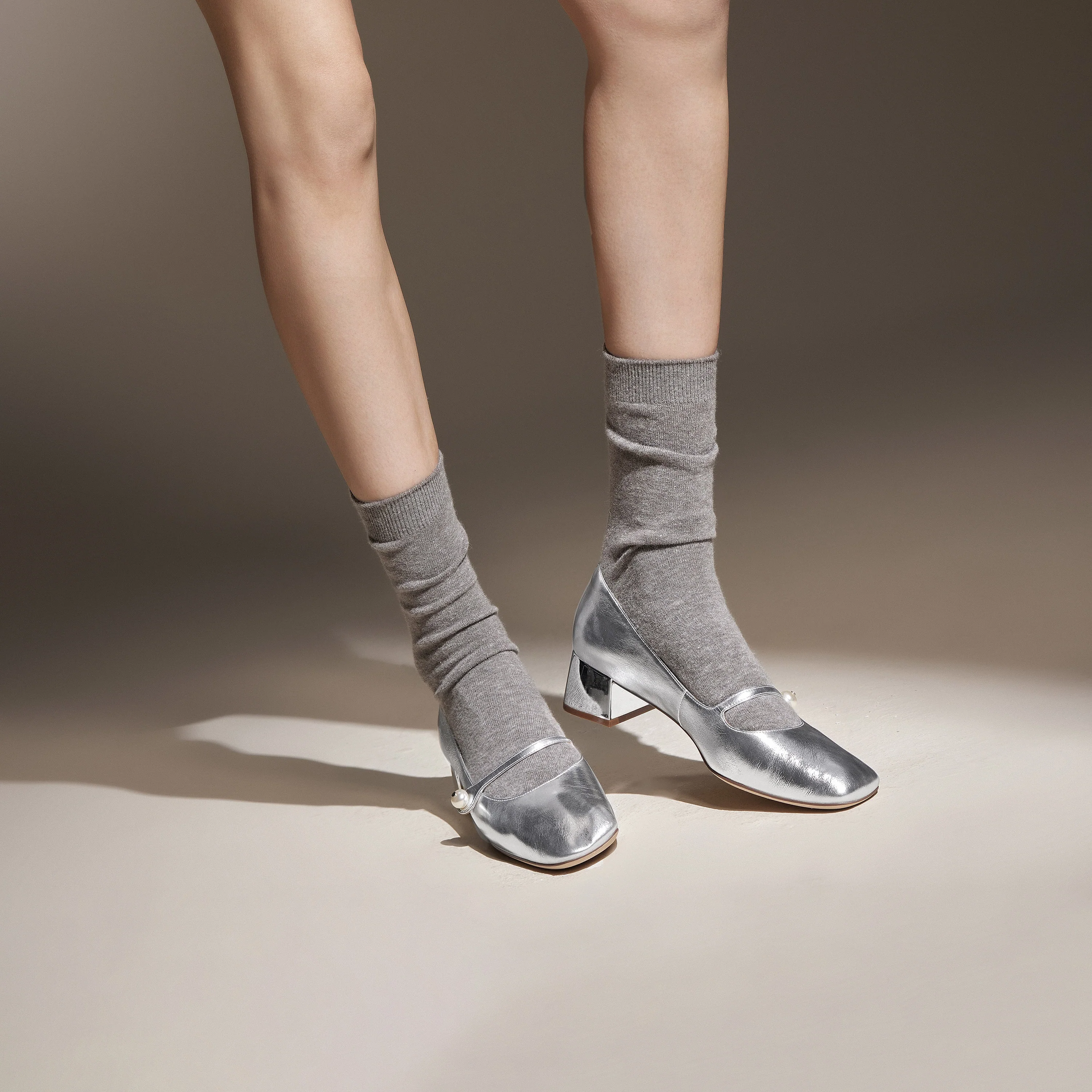 Mary Janes - Fortea Lume Silver Leather Block Heel Dress Pumps S5368 - Image 3