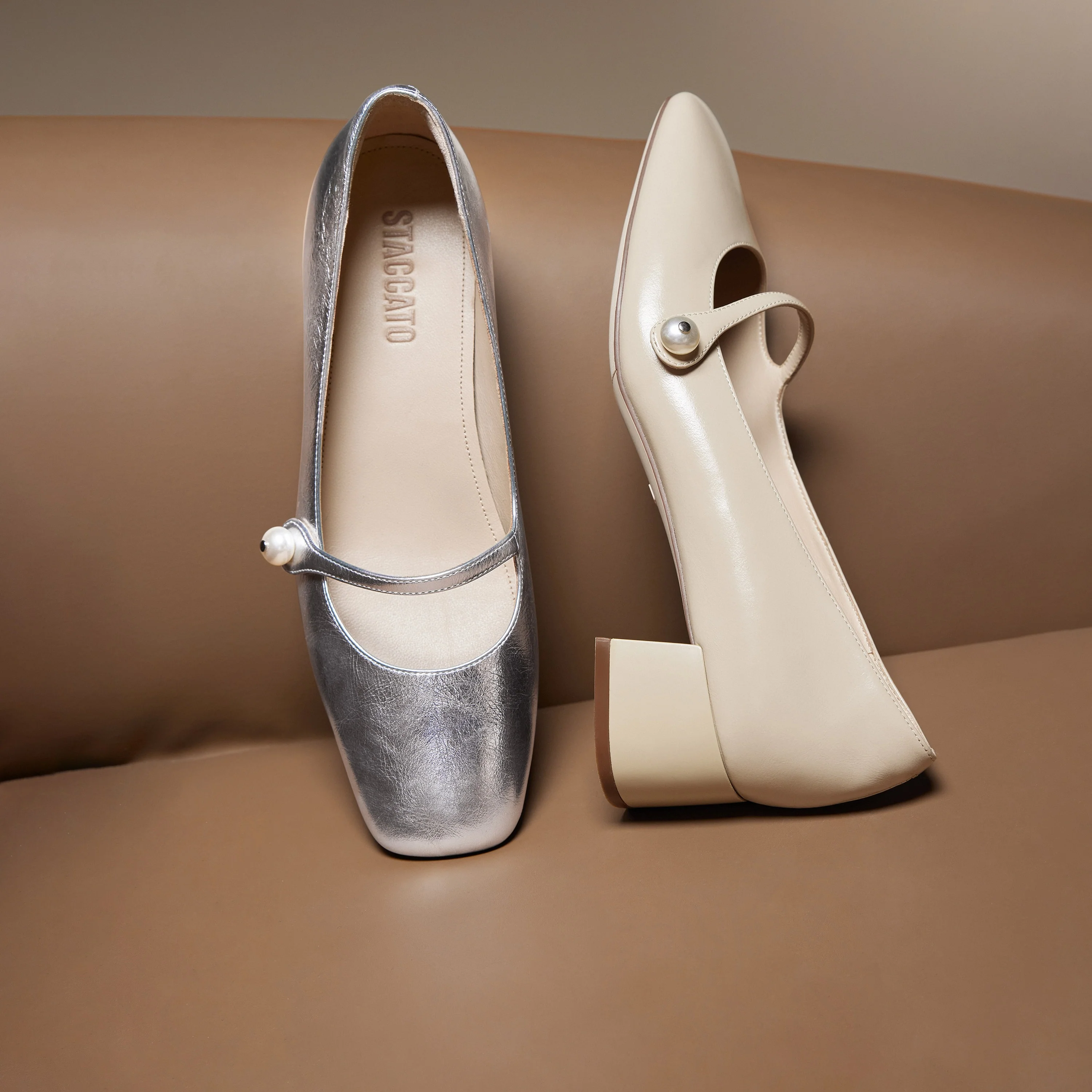 Mary Janes - Fortea Lume Silver Leather Block Heel Dress Pumps S5368 - Image 5