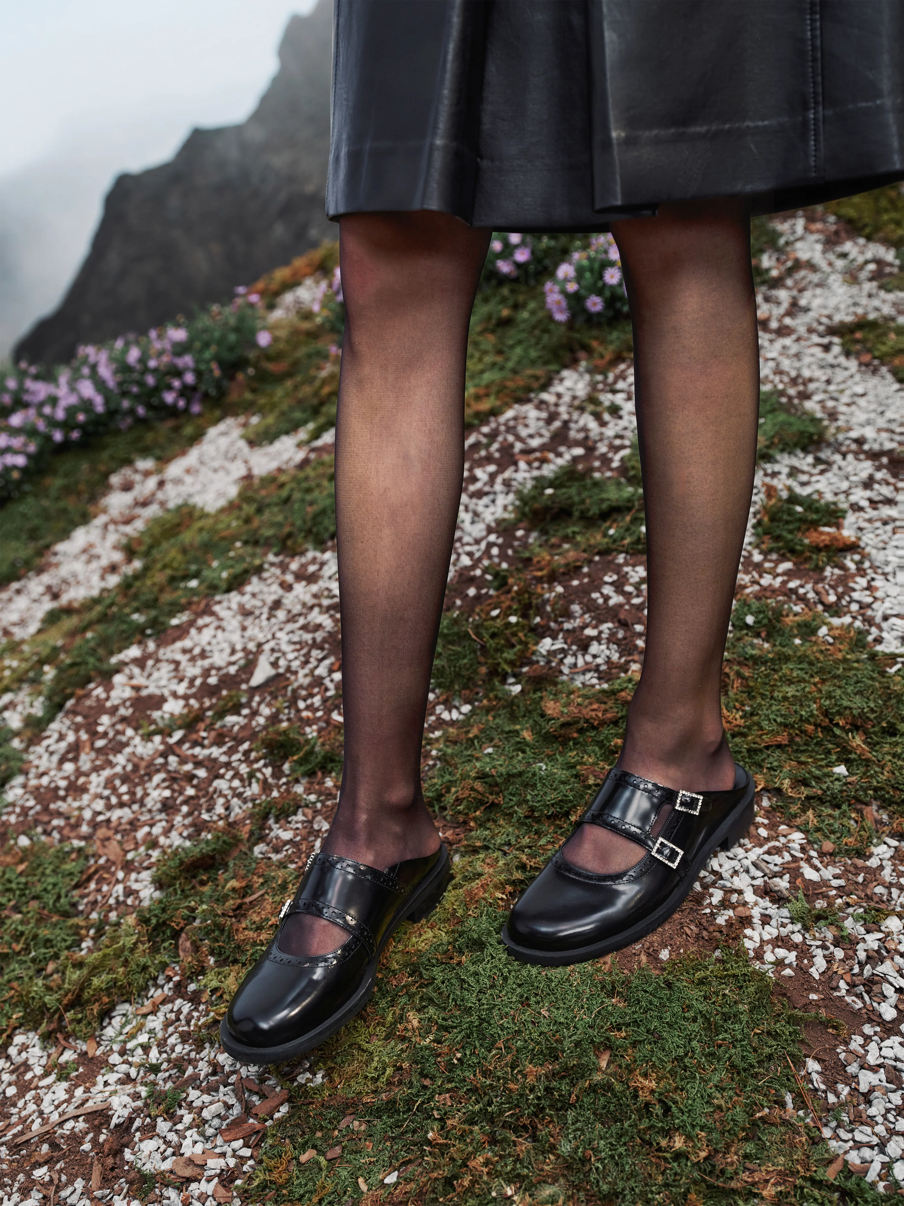 Mules - Leather Round Toe Mary Jane Mules EA717 - Image 2