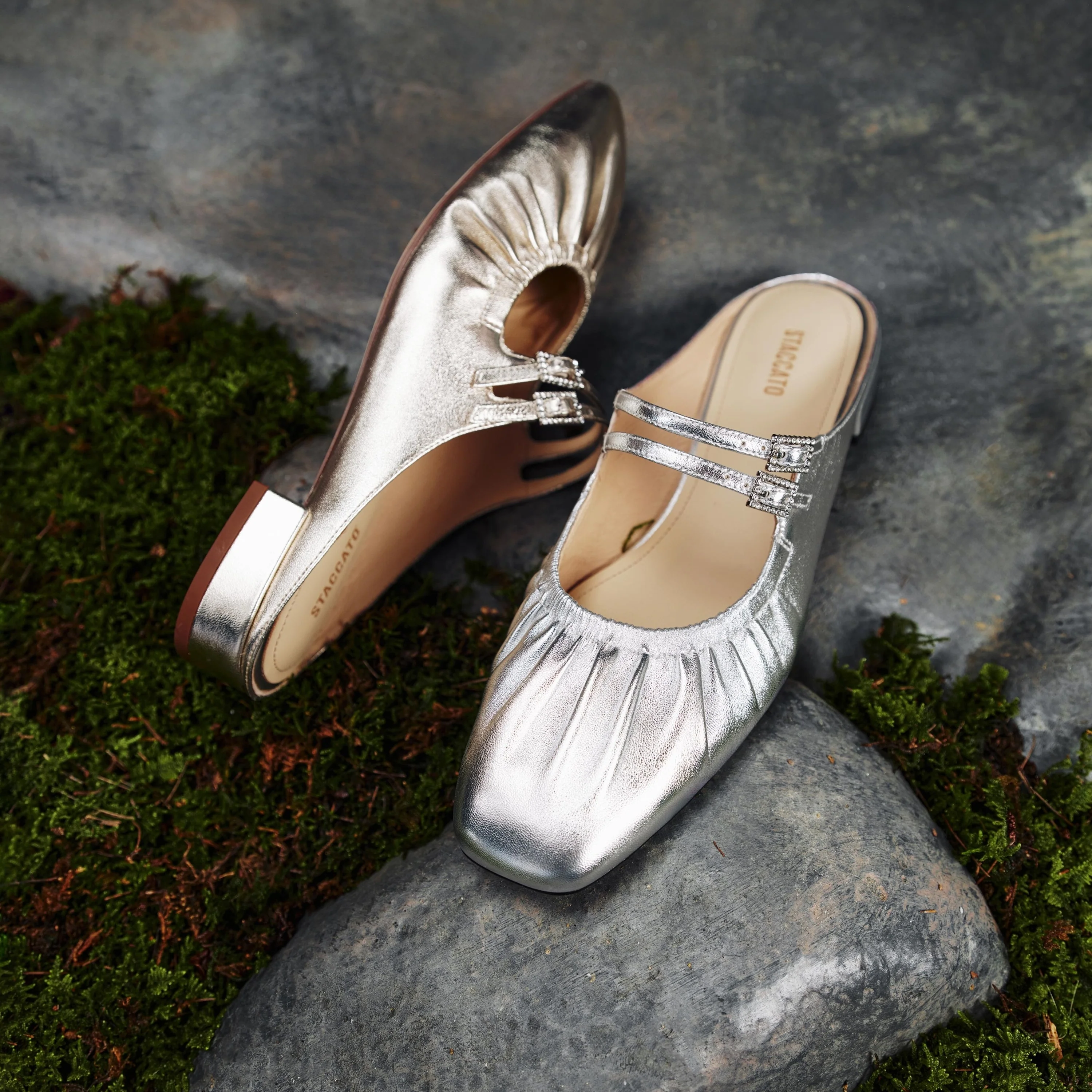 Mules - "Pleated Gold" Vintage Leather Slides EUE18 - Image 5