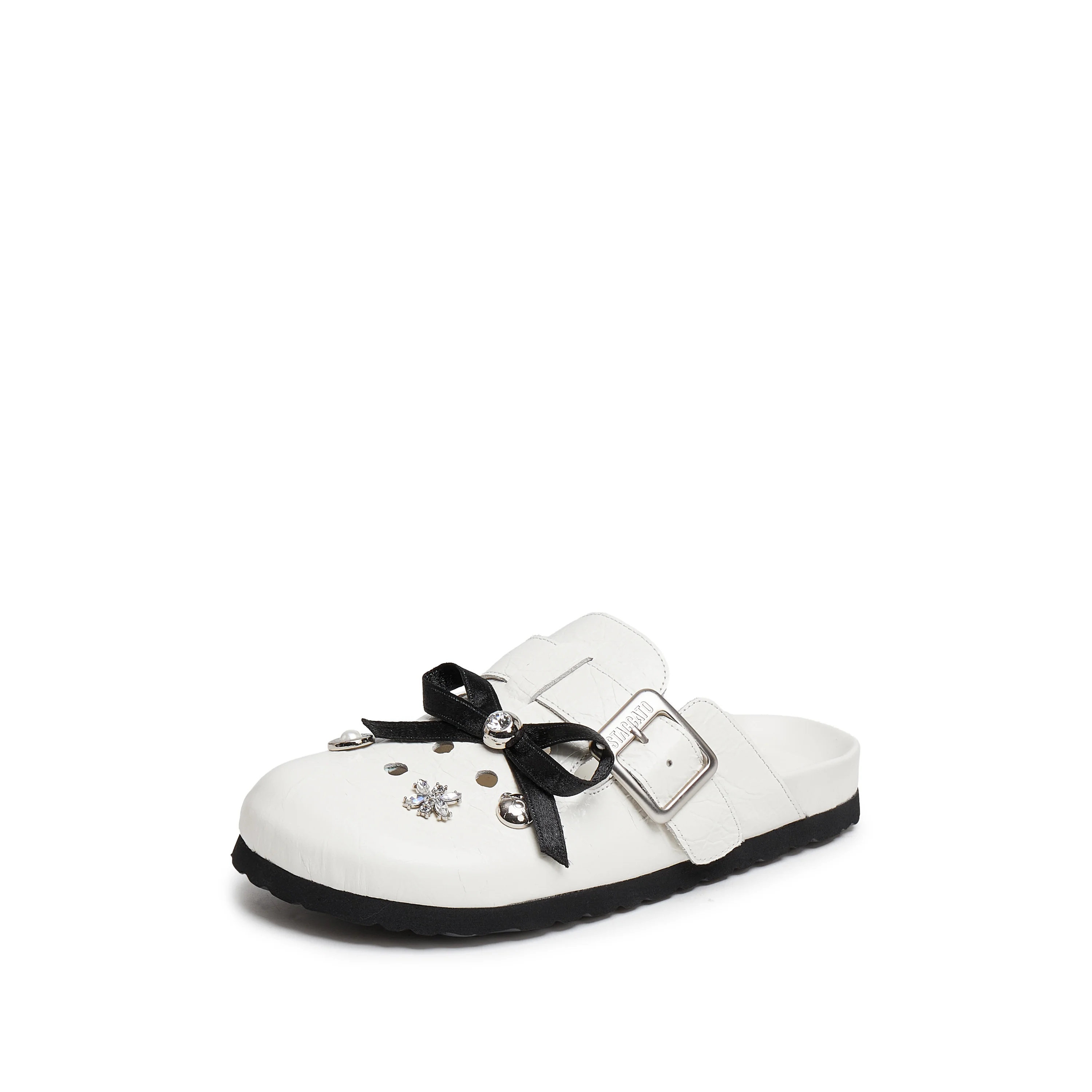 Sandals - Beige Suede Buckle-Embellished Platform Slides S9520