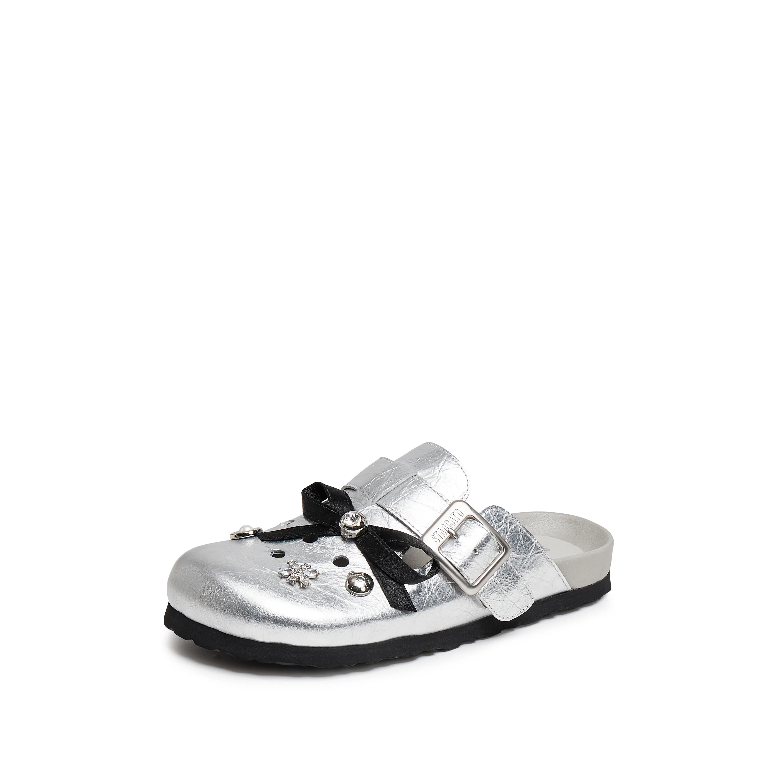 Sandals - Beige Suede Buckle-Embellished Platform Slides S9520 - Image 6
