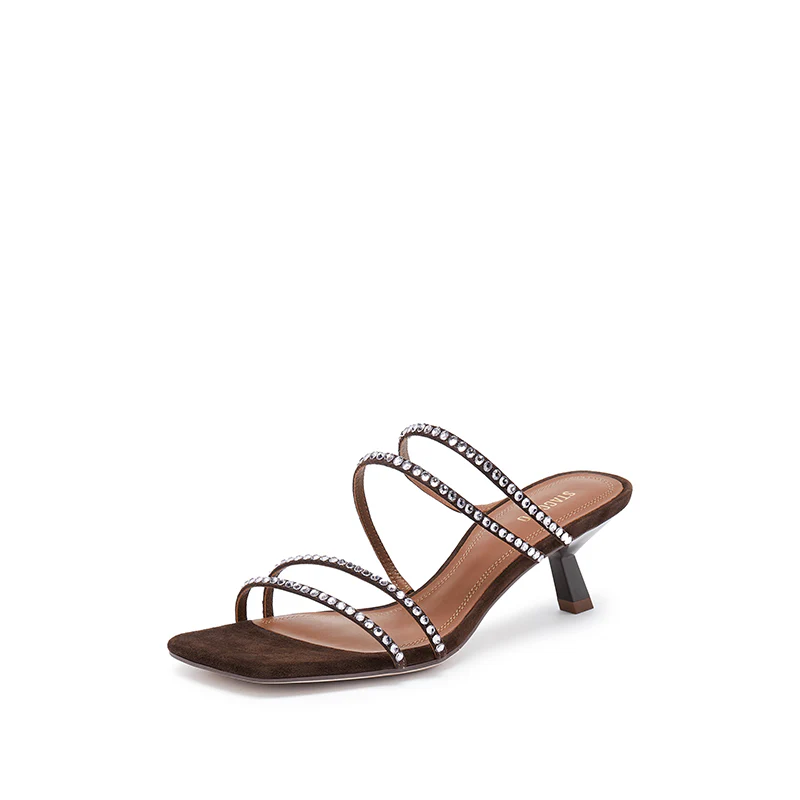 Sandals - Rhinestone Stiletto Slip-On Sandals EI123