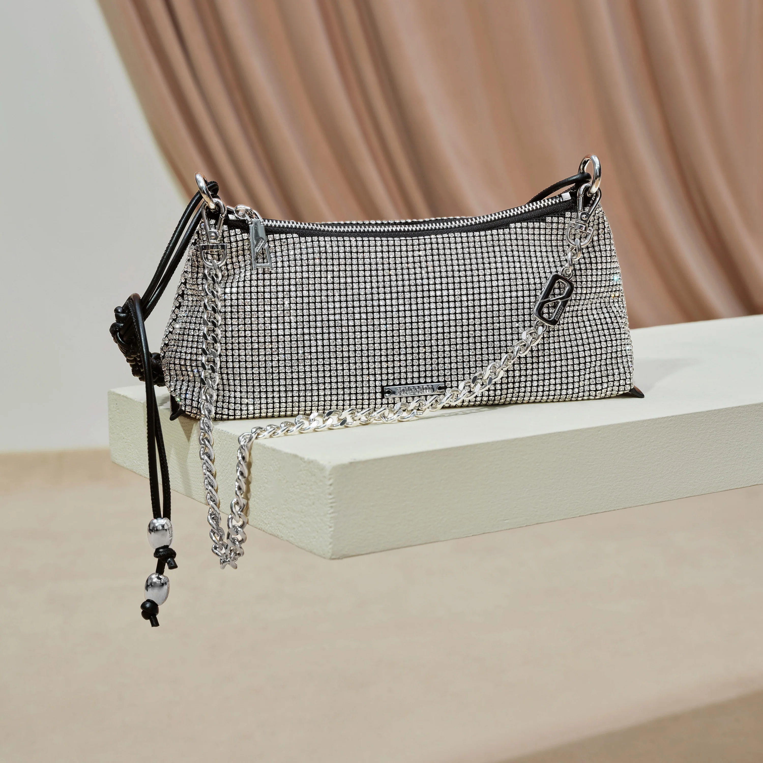 Shoulder Bag - Sparkly Silver Rhinestone Shoulder Bag X8335 - Image 7