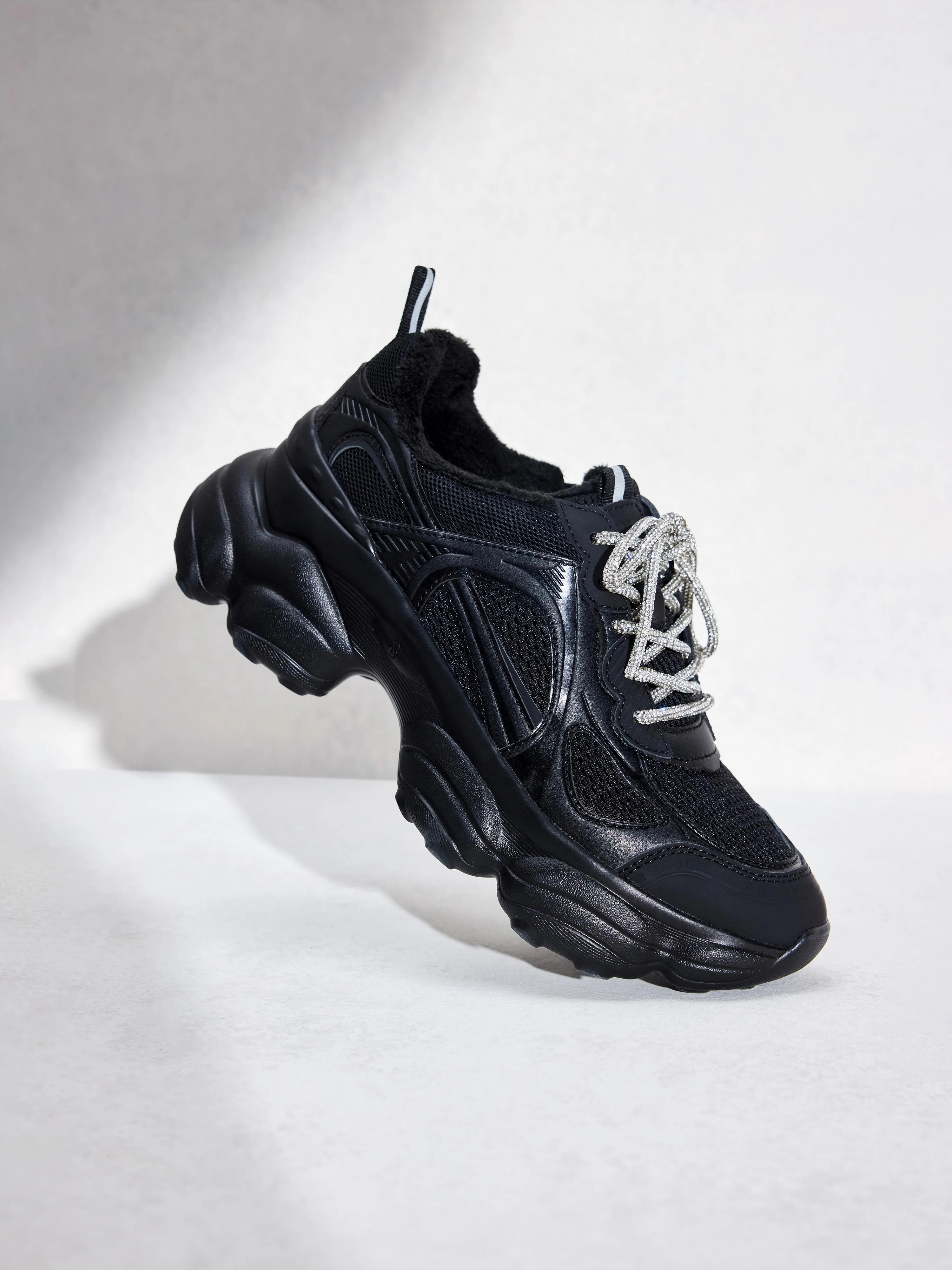 Sneakers - Black Glitter Lace Up Chunky Sole Sneakers ECE85 - Image 6