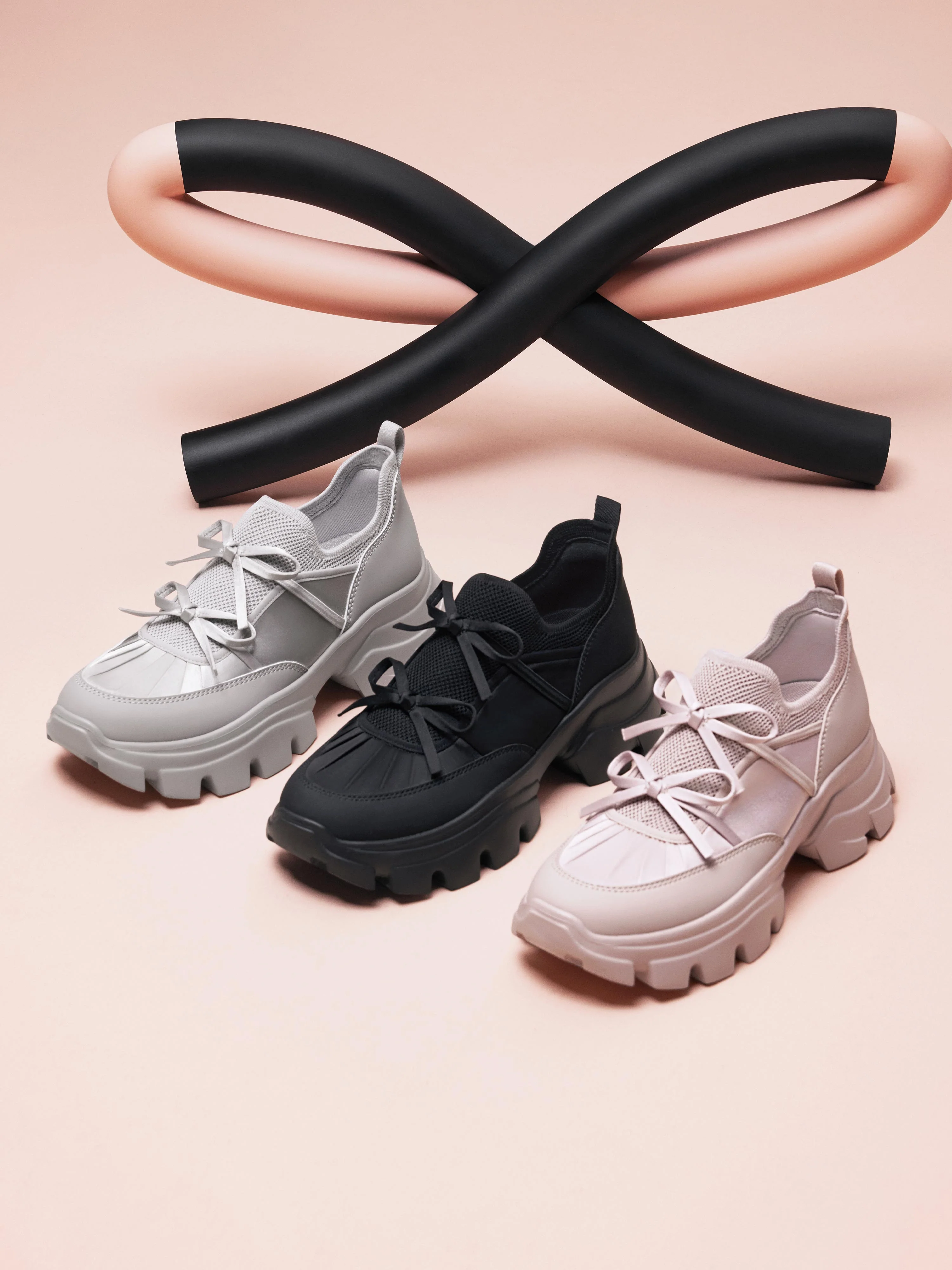Sneakers - Bubba Ink & Pink & Mist Bow Chunky Sole Sneakers ECE83