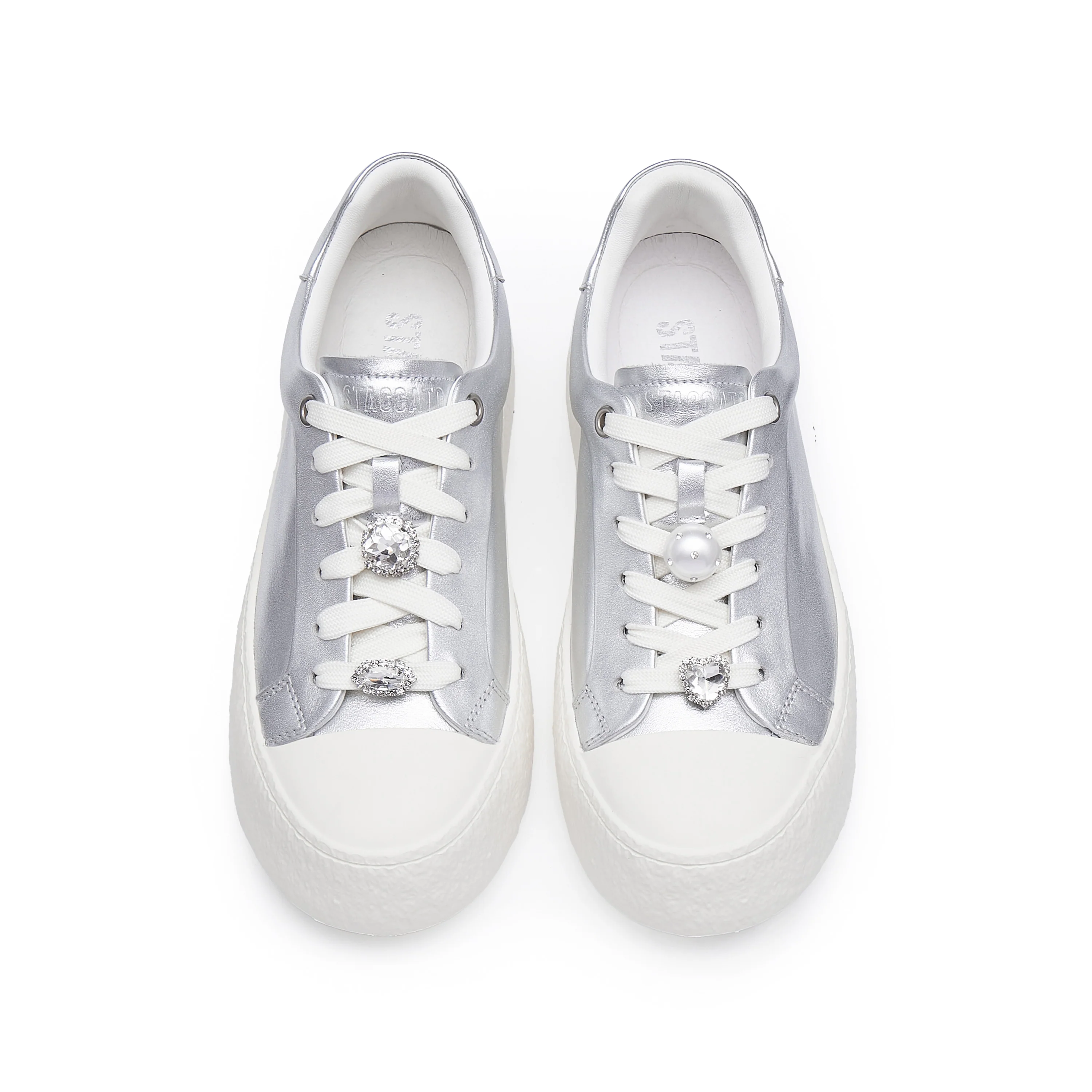 Sneakers - Crystal Pearl Lace-Up Platform Sneakers F1382 - Image 2