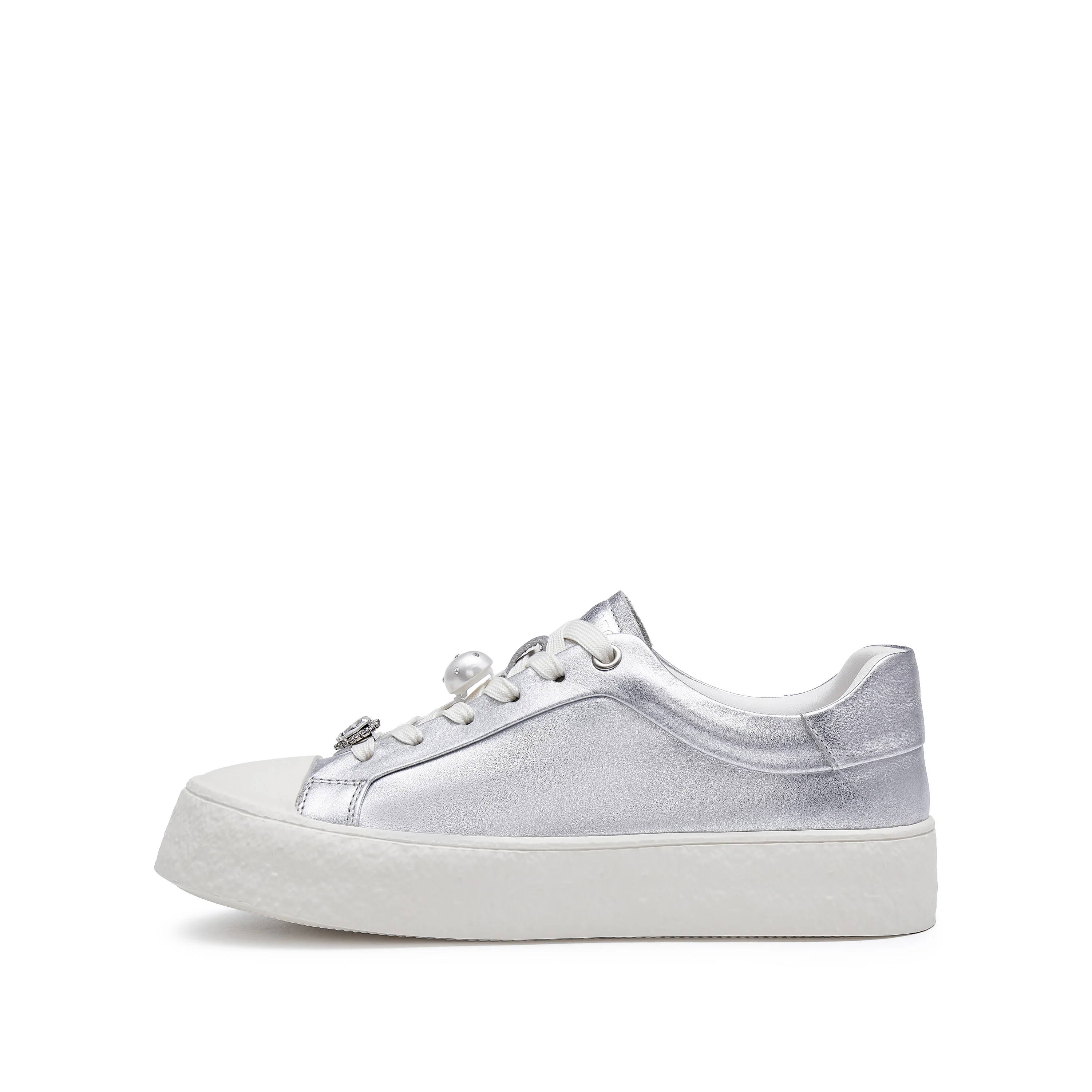 Sneakers - Crystal Pearl Lace-Up Platform Sneakers F1382 - Image 3