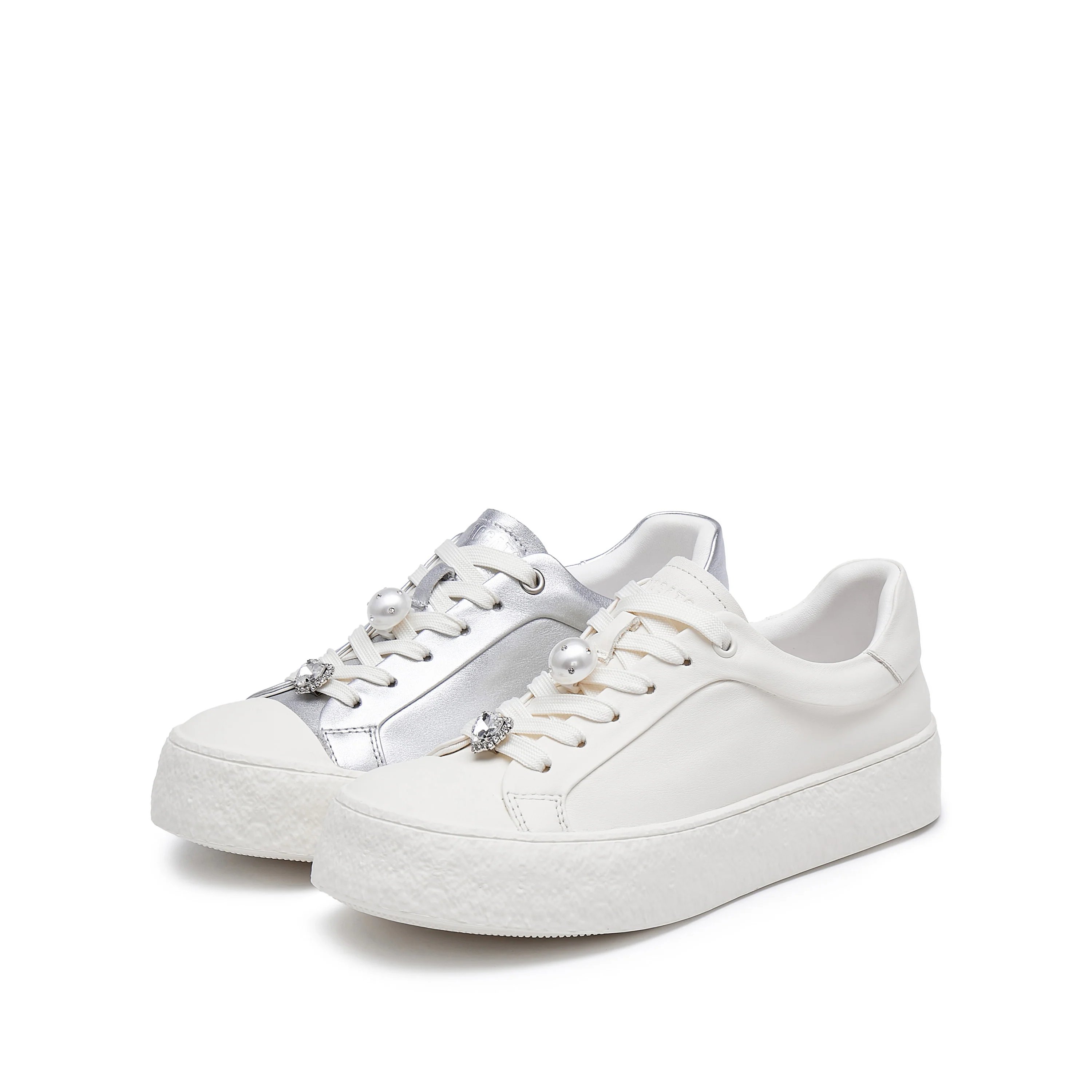 Sneakers - Crystal Pearl Lace-Up Platform Sneakers F1382 - Image 6