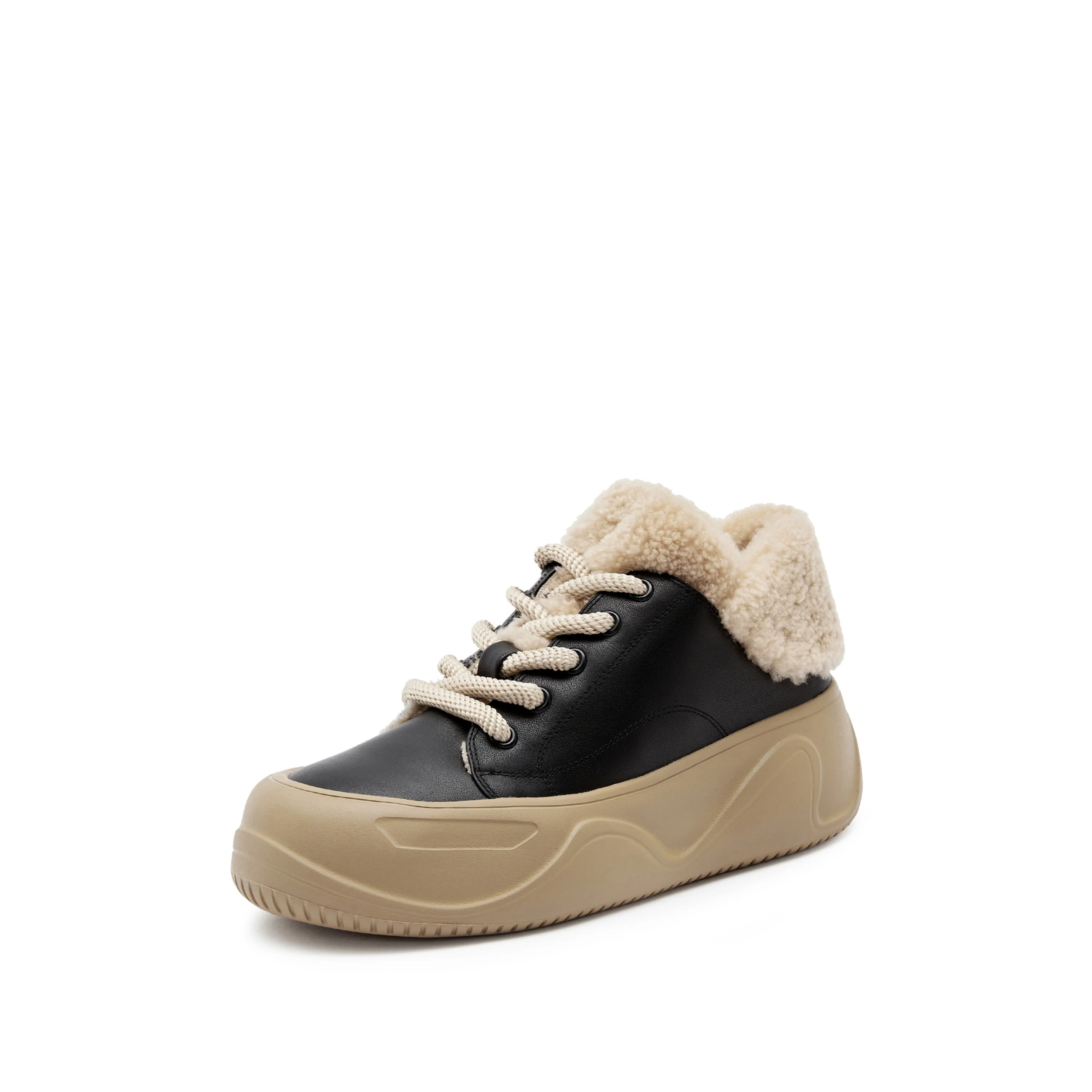 Sneakers - Leather Upper Sheep Wool-Lined Chunky Sole Sneaker EU005