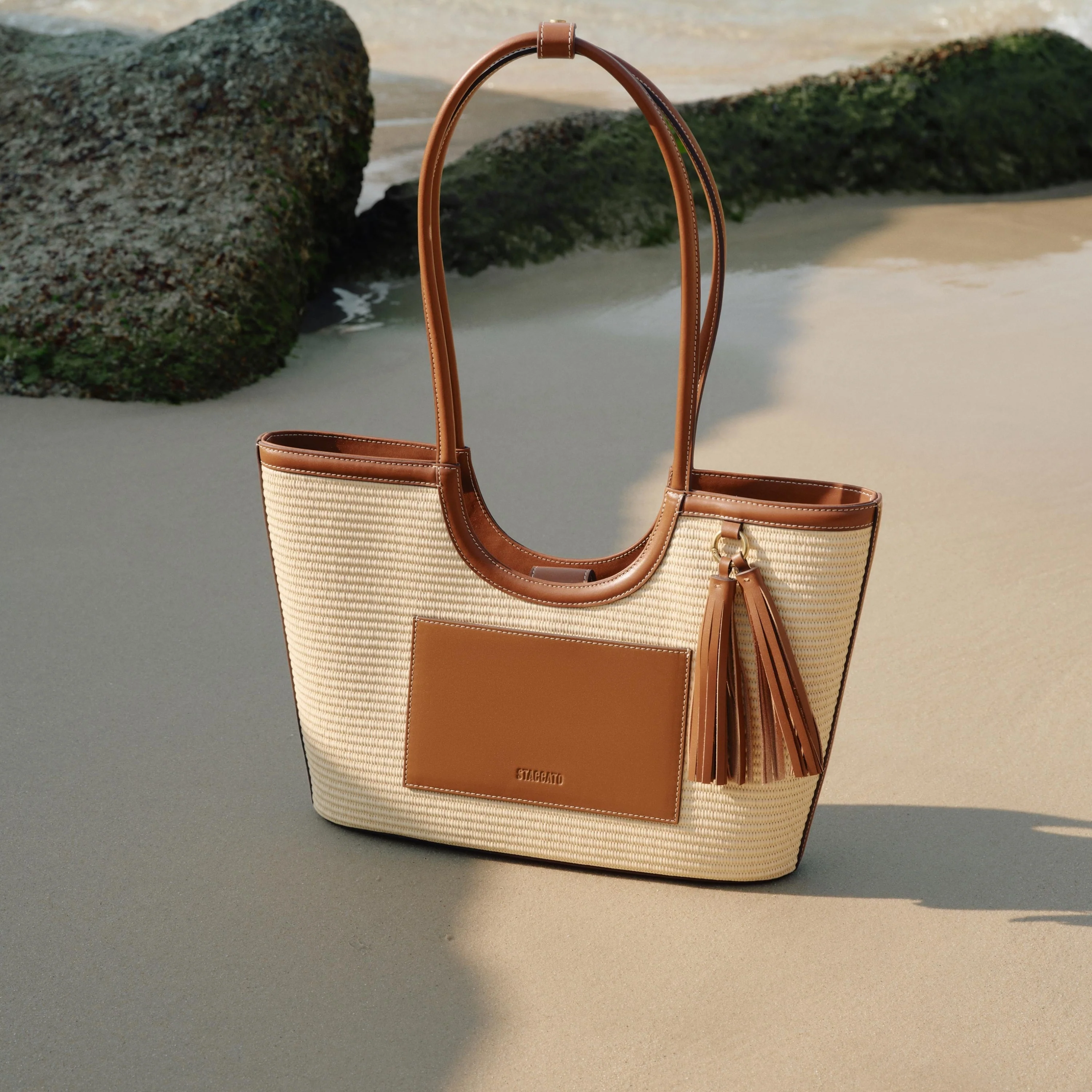 Tote Bag - Natural Woven Straw Multi-Pocket Shopper X8215 - Image 5